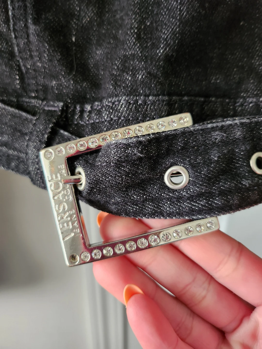 Versace Jeans Couture Black Denim Jacket with Rhinestones Size S - photo 5