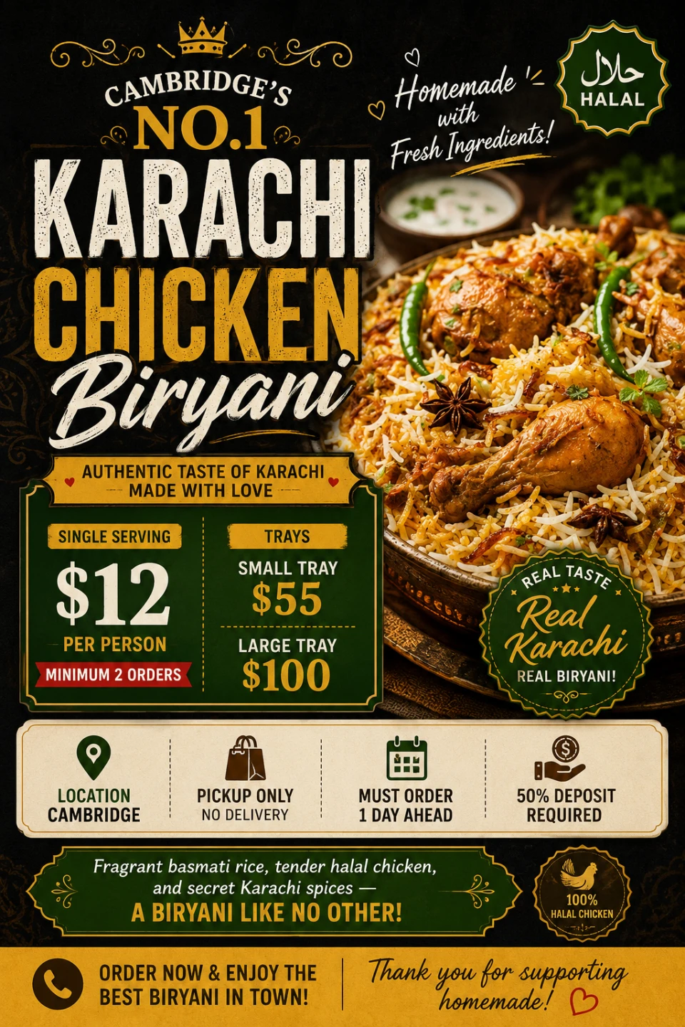 Cambridge's No. 1 Karachi Chicken Biryani