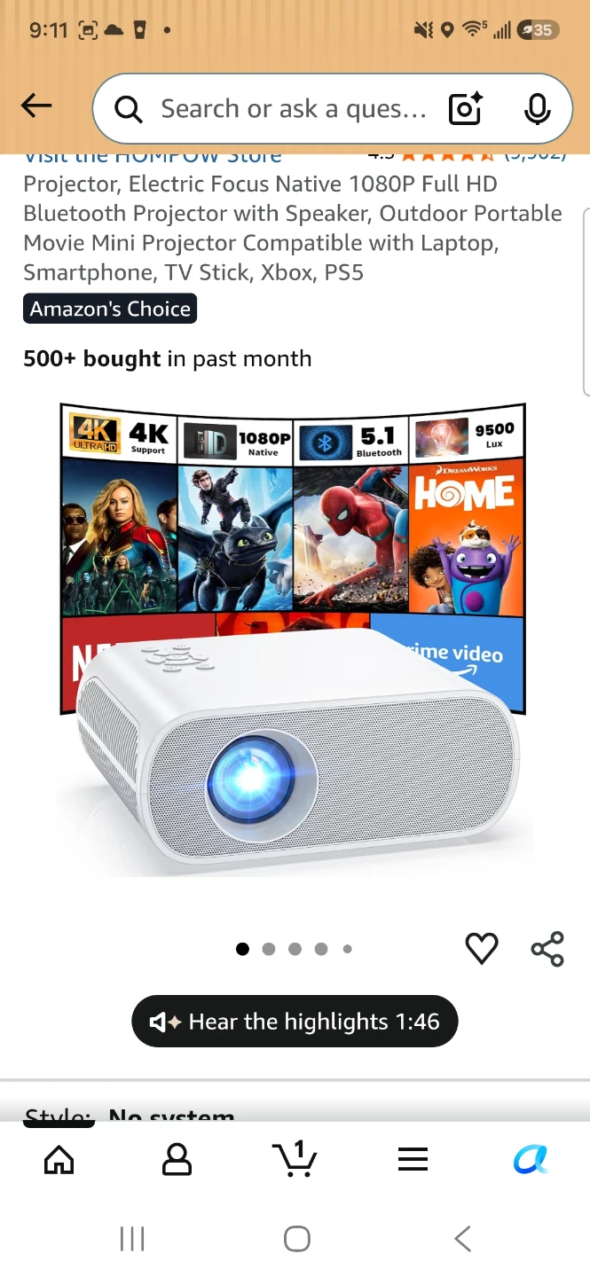 Electric Focus Native 1080P Full HD Bluetooth Projector
