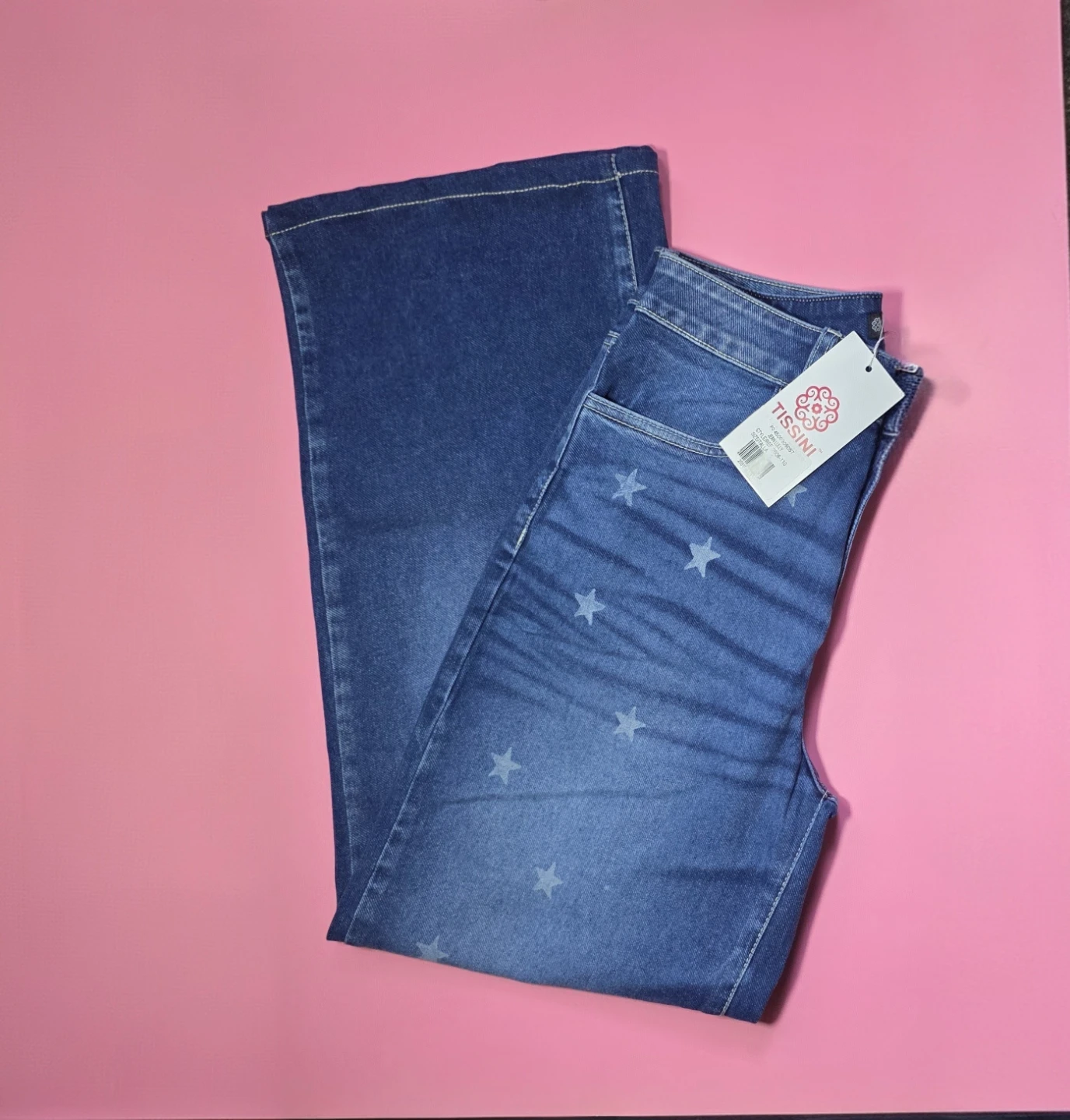 TISSINI Women's Wide Leg Jeans with Star Print - Size Medium