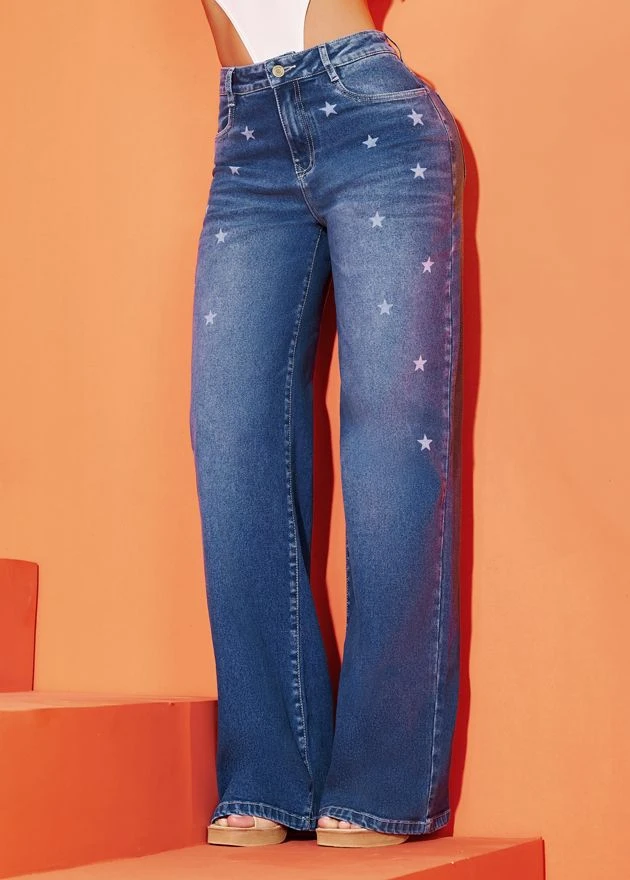 TISSINI Women's Wide Leg Jeans with Star Print - Size Medium - photo 4