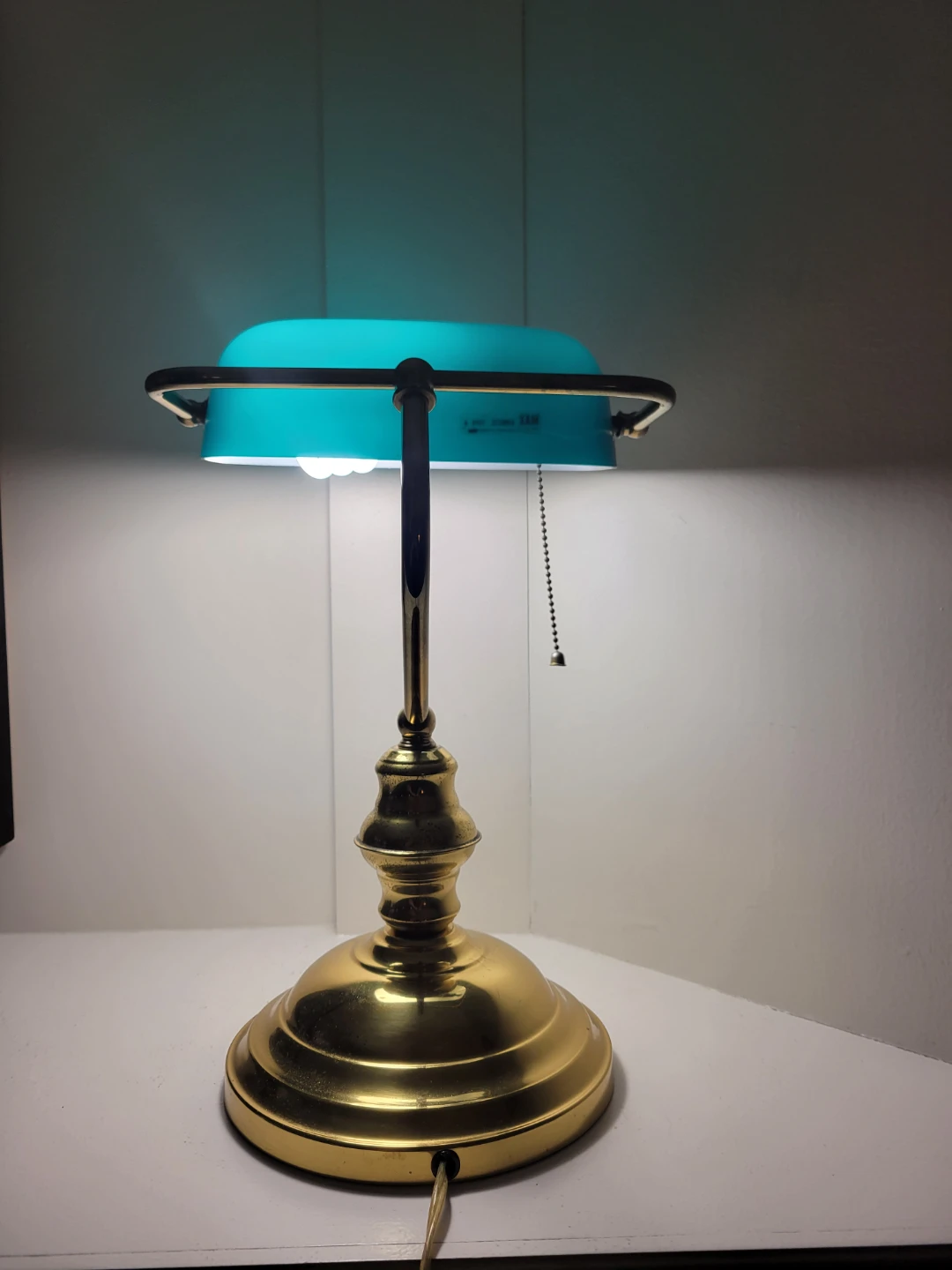 Rare Vintage Teal Blue Shade Bankers Desk Lamp - photo 3