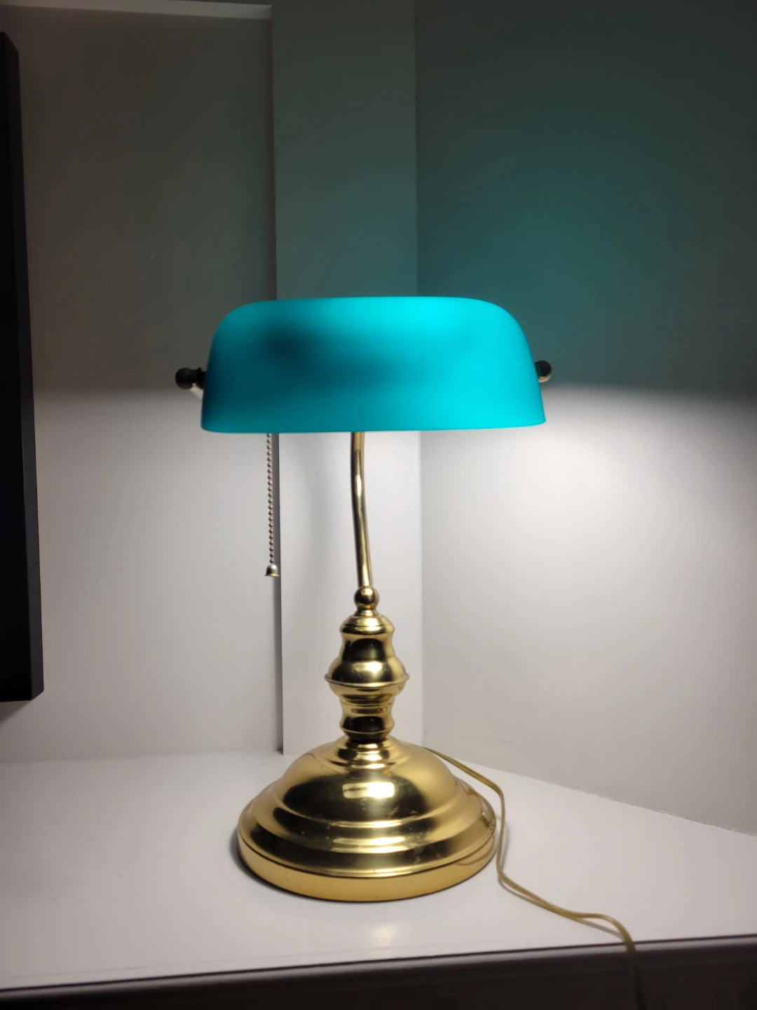 Rare Vintage Teal Blue Shade Bankers Desk Lamp - photo 5