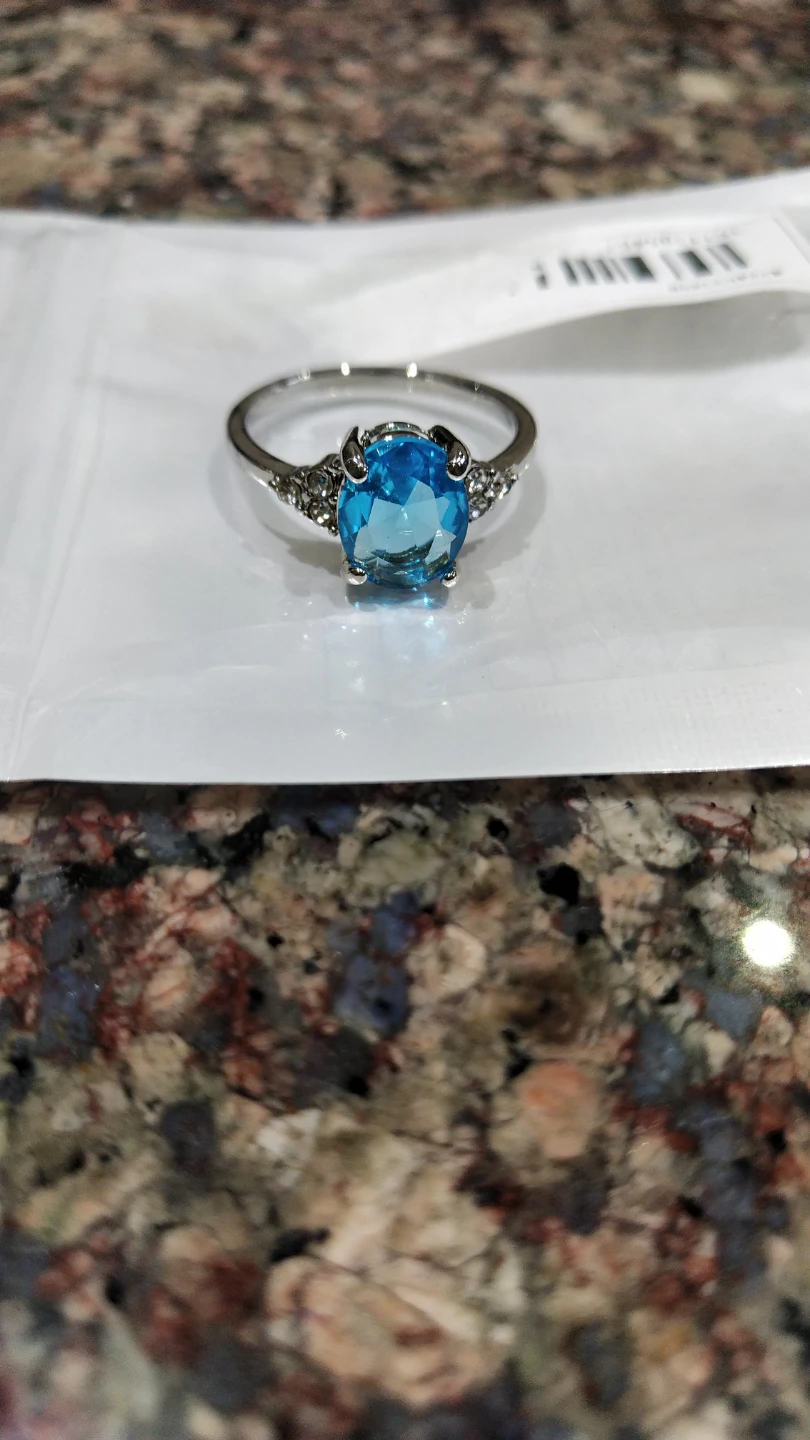 Silver-tone Ring with Blue Oval Stone and Clear Accents