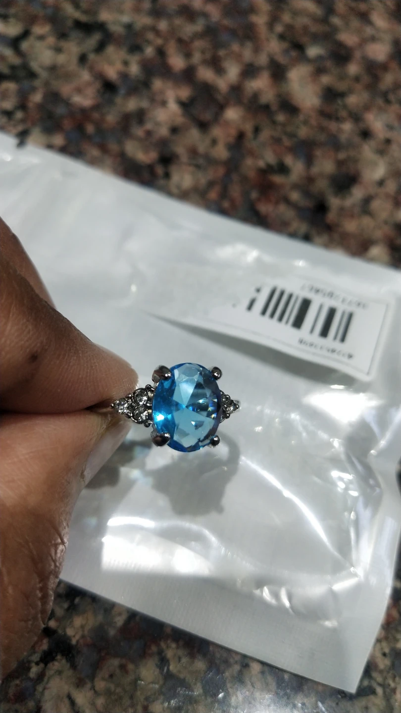 Silver-tone Ring with Blue Oval Stone and Clear Accents - photo 2
