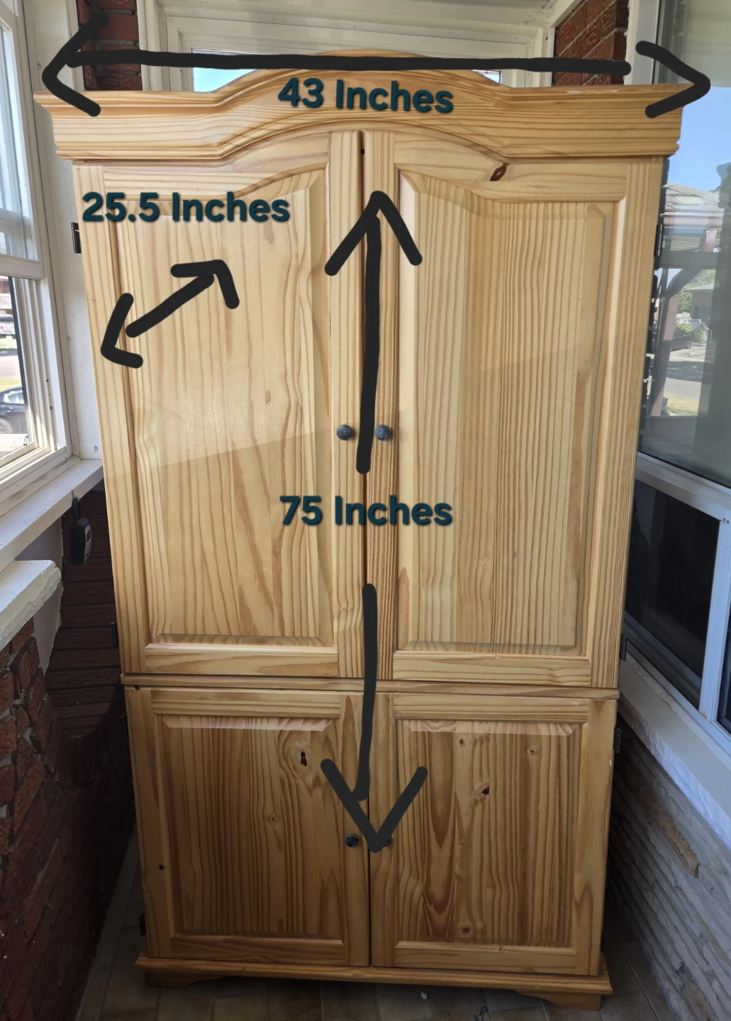 Pine Wood Armoire/Entertainment Unit - 75" H x 43" W