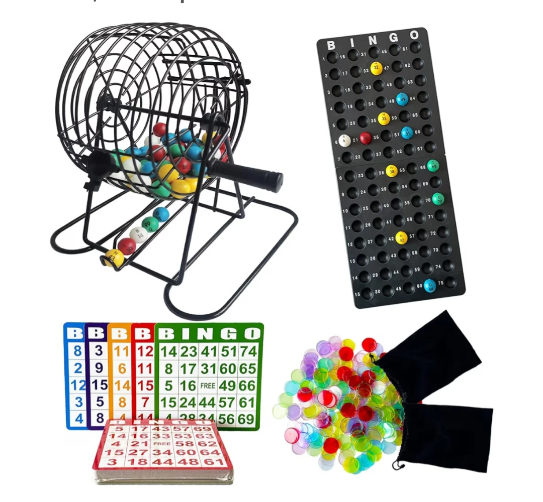 Bingo Set with Cage, Cards, and Chips