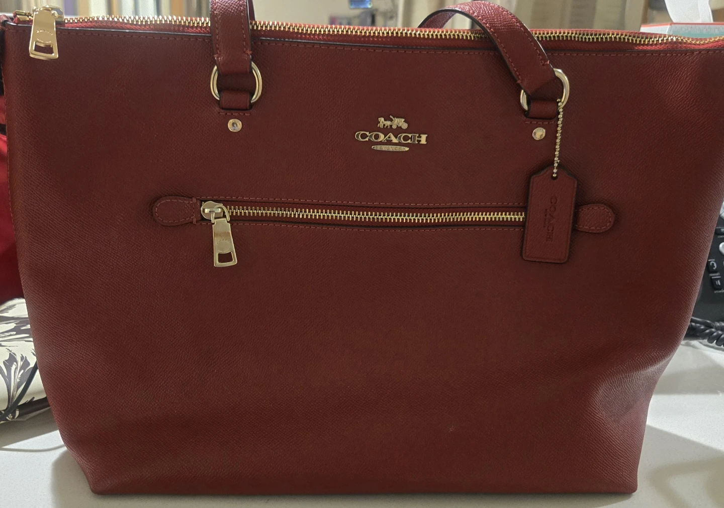 Coach Red Leather Tote Bag
