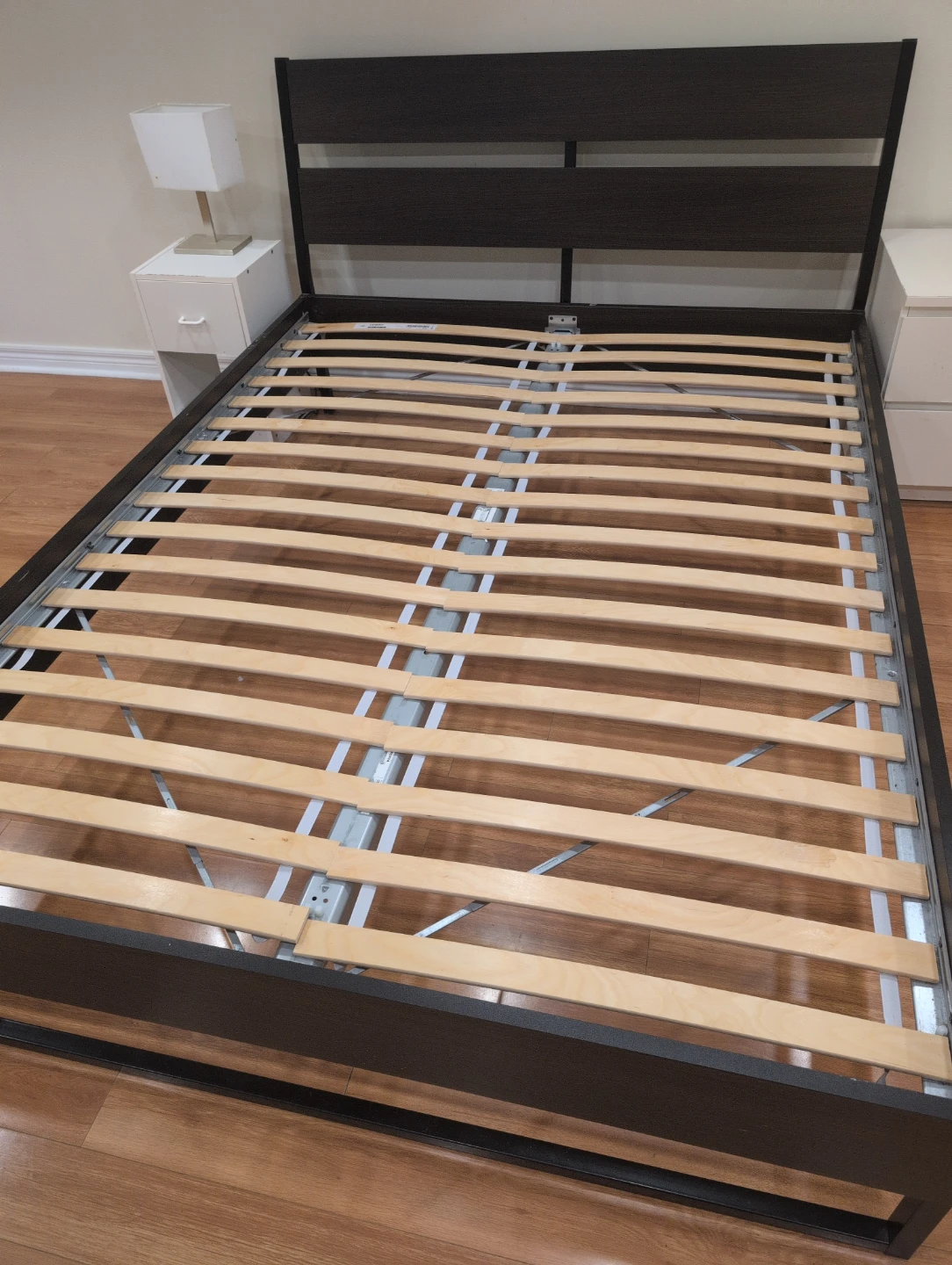 Dark Brown Metal Bed Frame with Slats