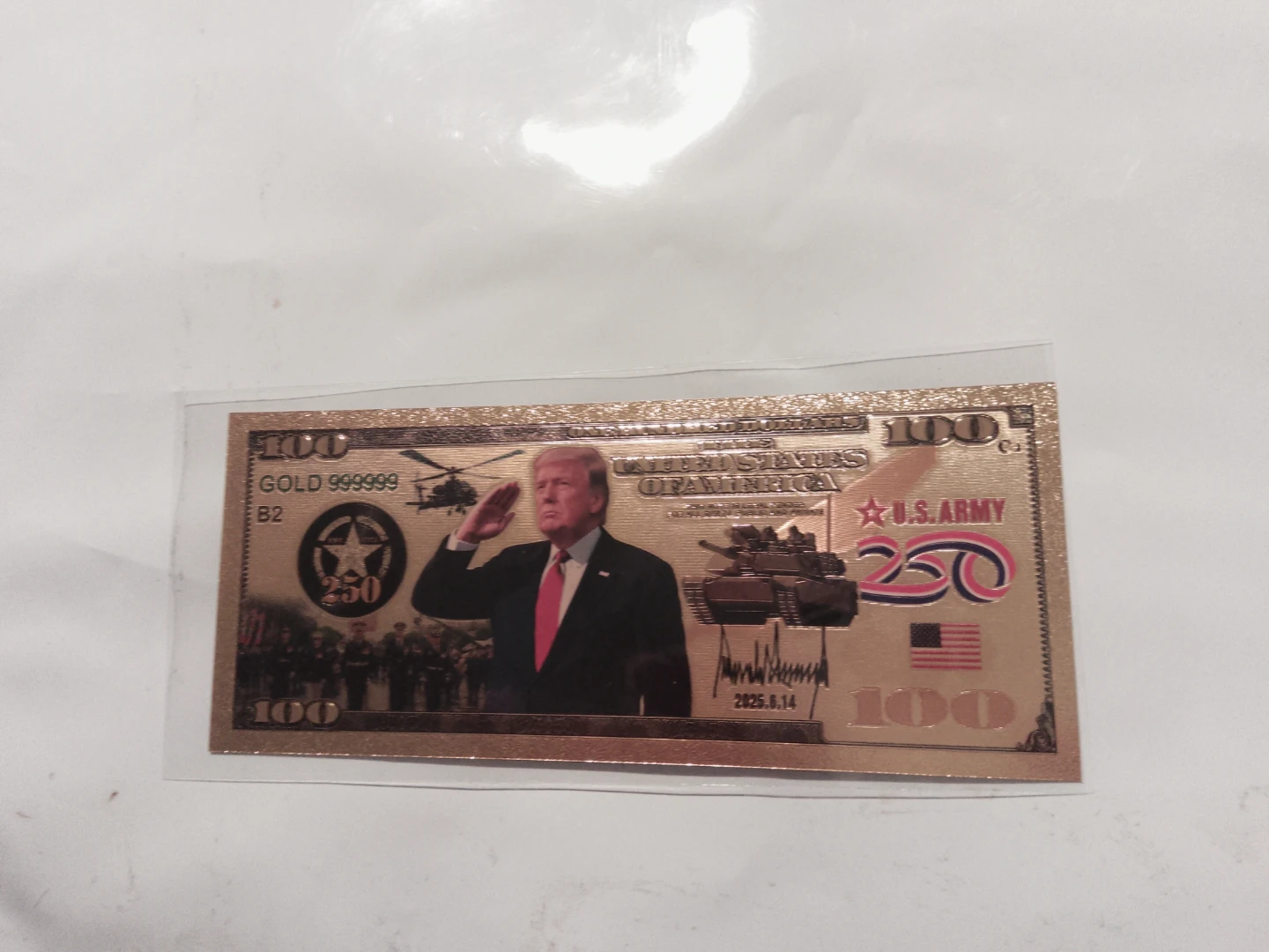 Donald Trump 250 U.S. Army Gold Foil Collector's Note