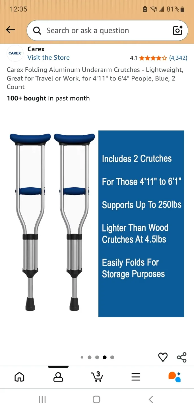 Brand New Carex Folding Aluminum Underarm Crutches - Blue - photo 2