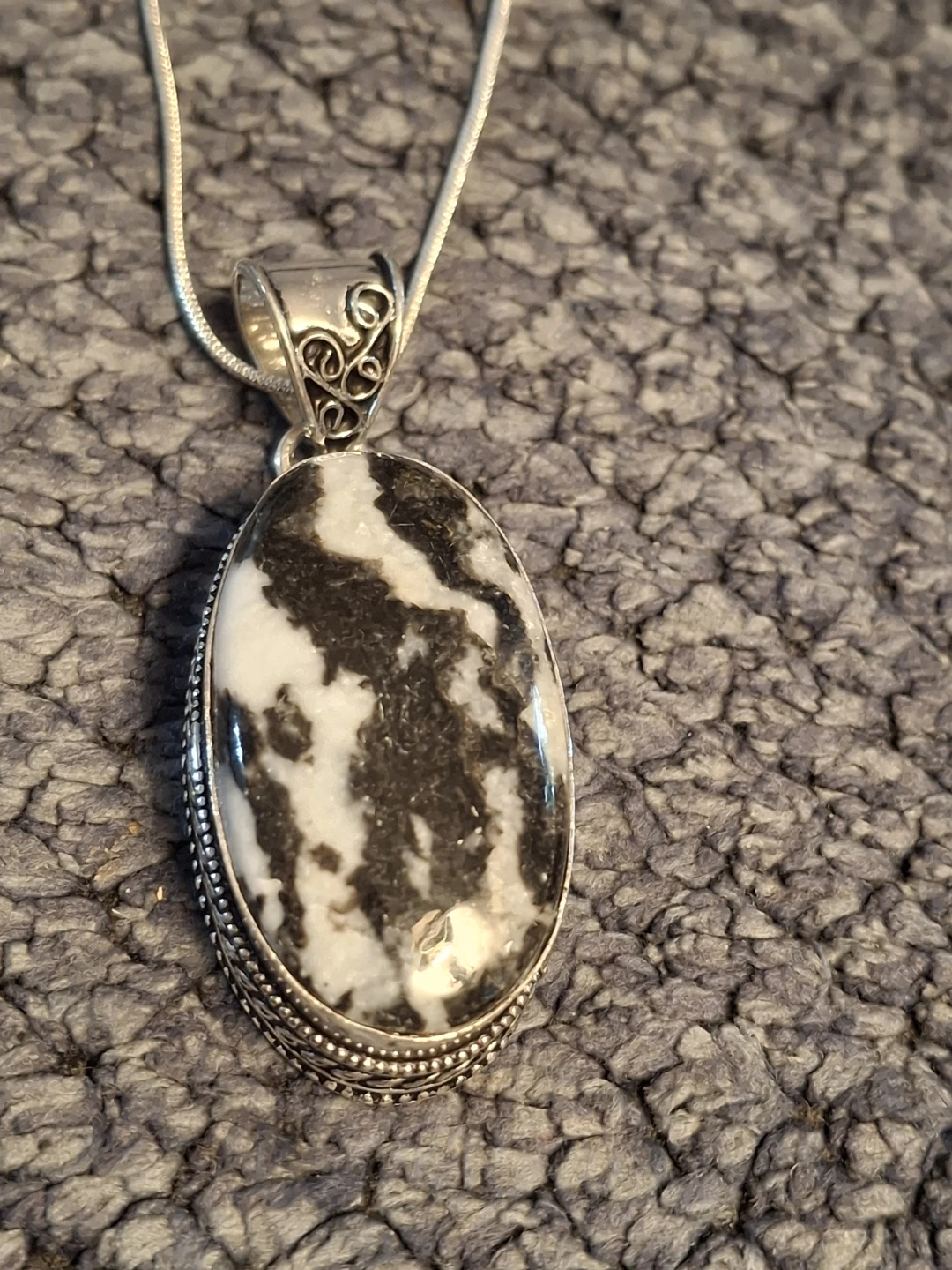 Sterling Silver Black and White Jasper Necklace Pendant Necklace