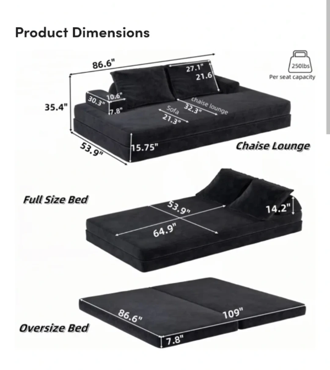Grey Sofa Bed with Chaise Lounge - photo 3