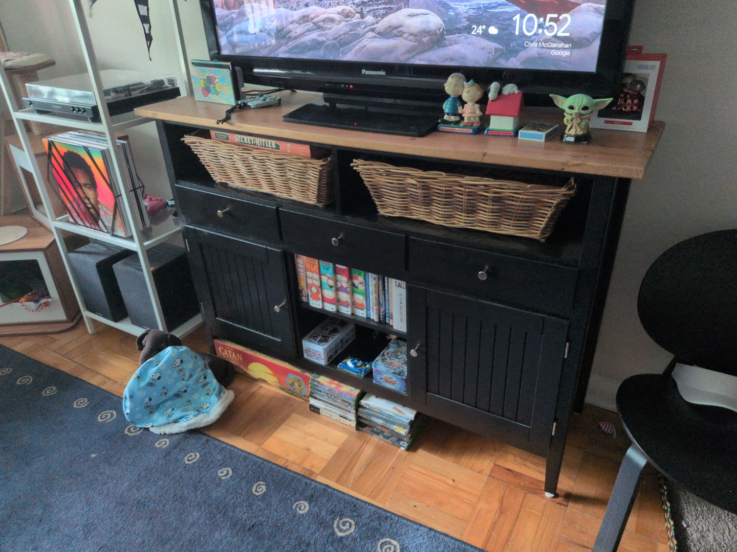Black TV Stand with Wooden Top