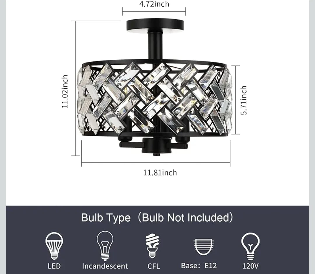 Crystal Semi-Flush Mount Ceiling Light Fixture