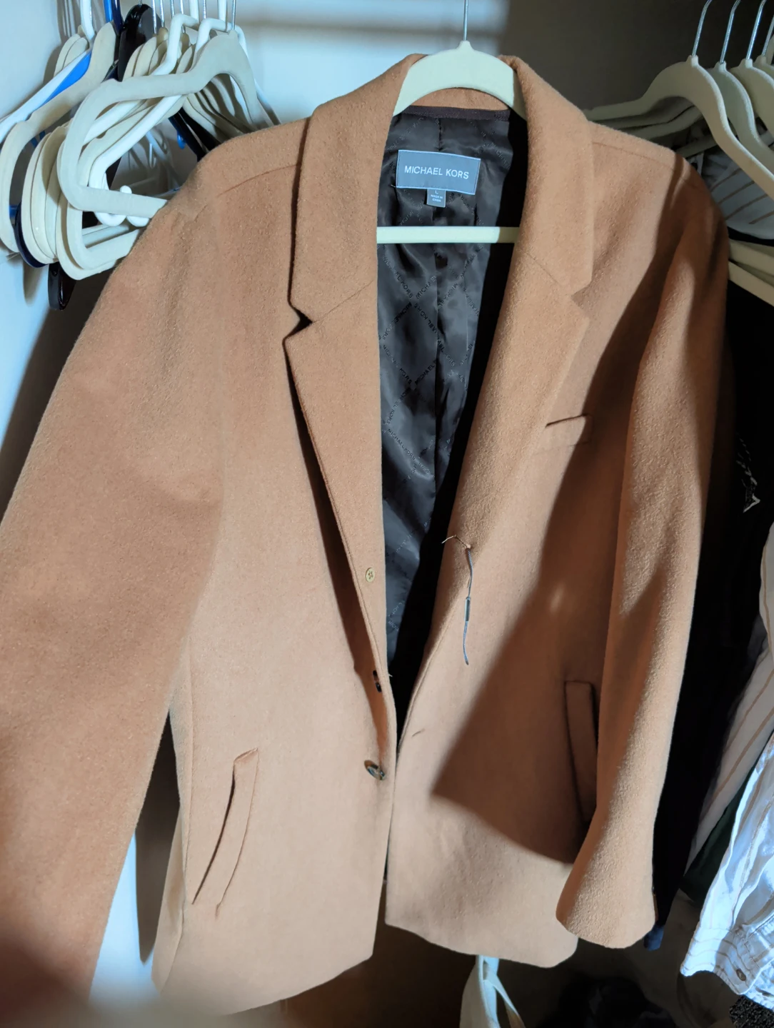 MMichael Kors Camel Wool Blend Men's Blazer Coat - Size L