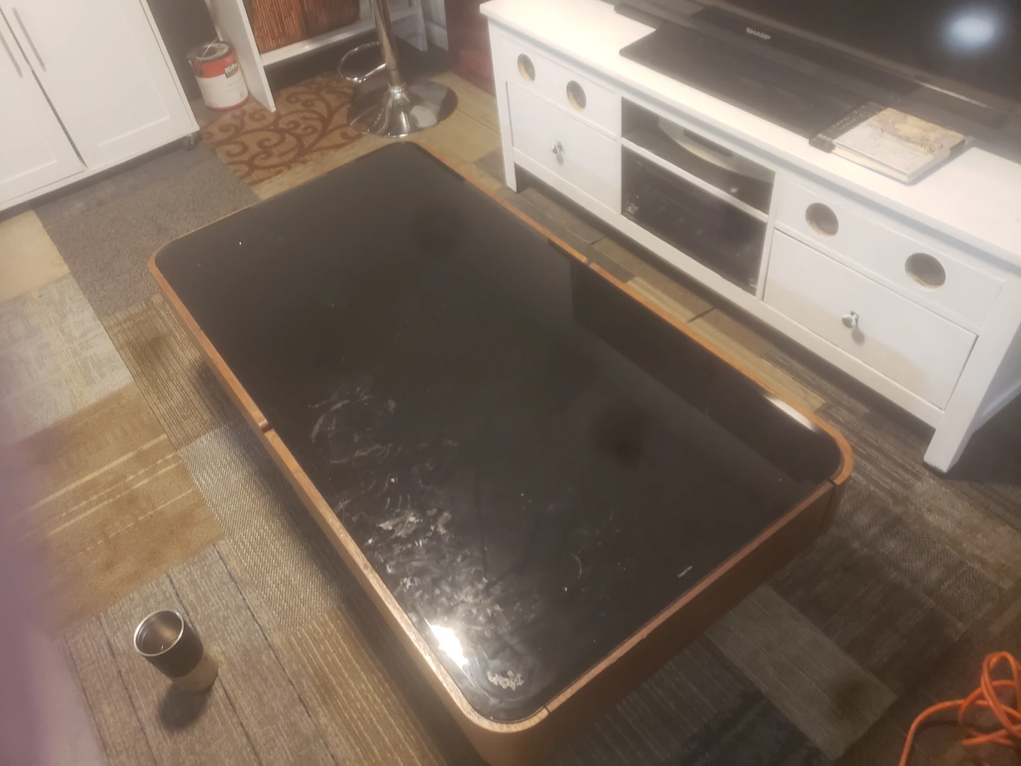 Mid-Century Modern Coffee Table with Black Glass Top - photo 2