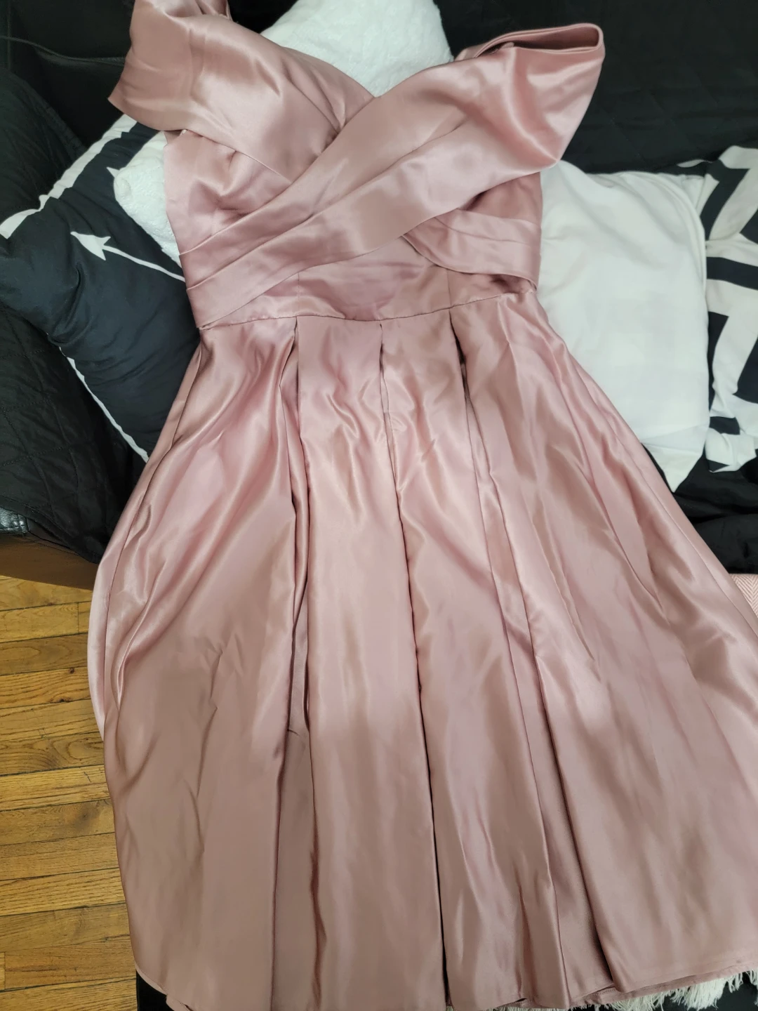 Pink Satin Off-the-Shoulder Dress - photo 5