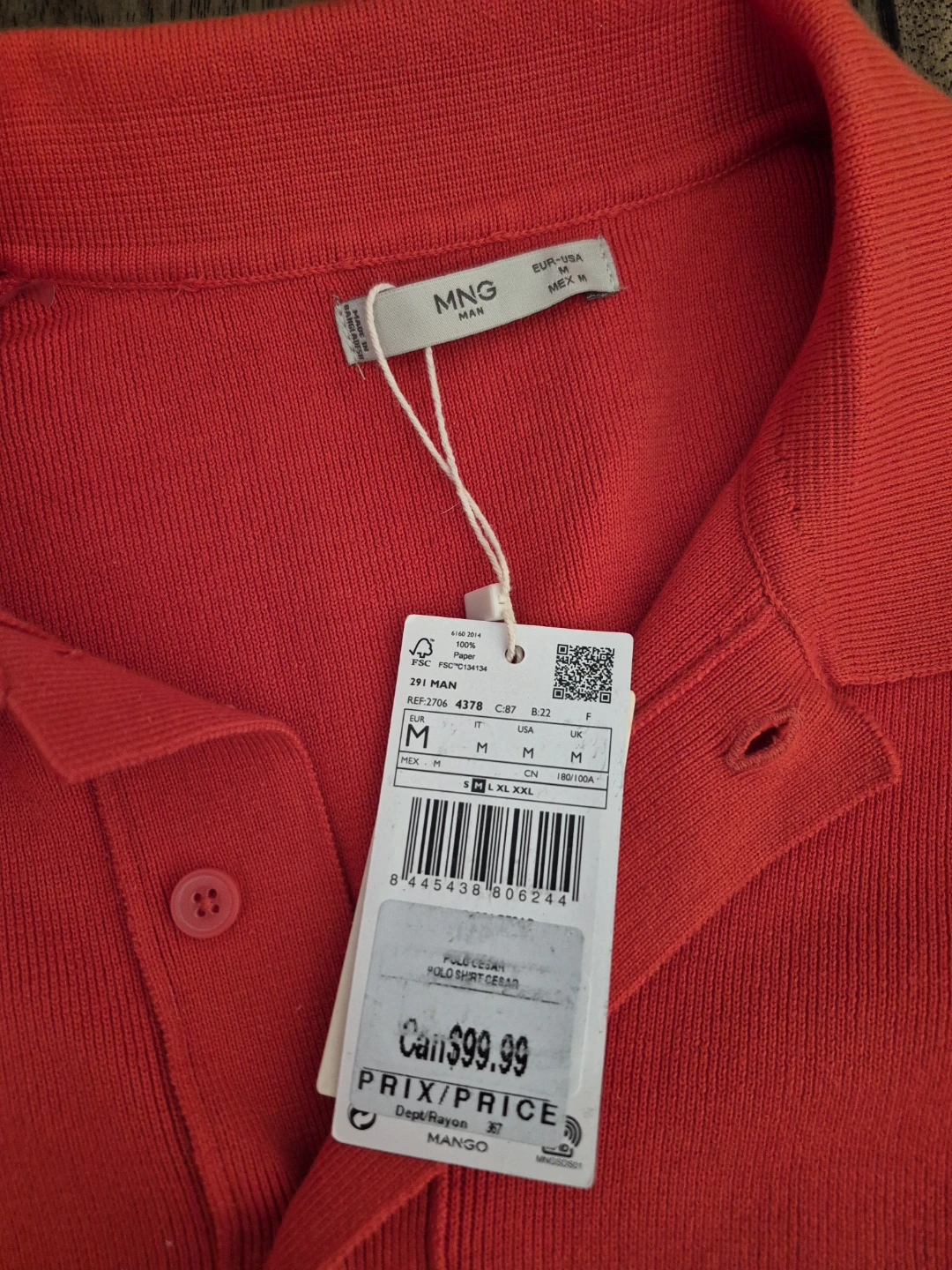 MNG Men's Red Knit Polo Sweater Size M