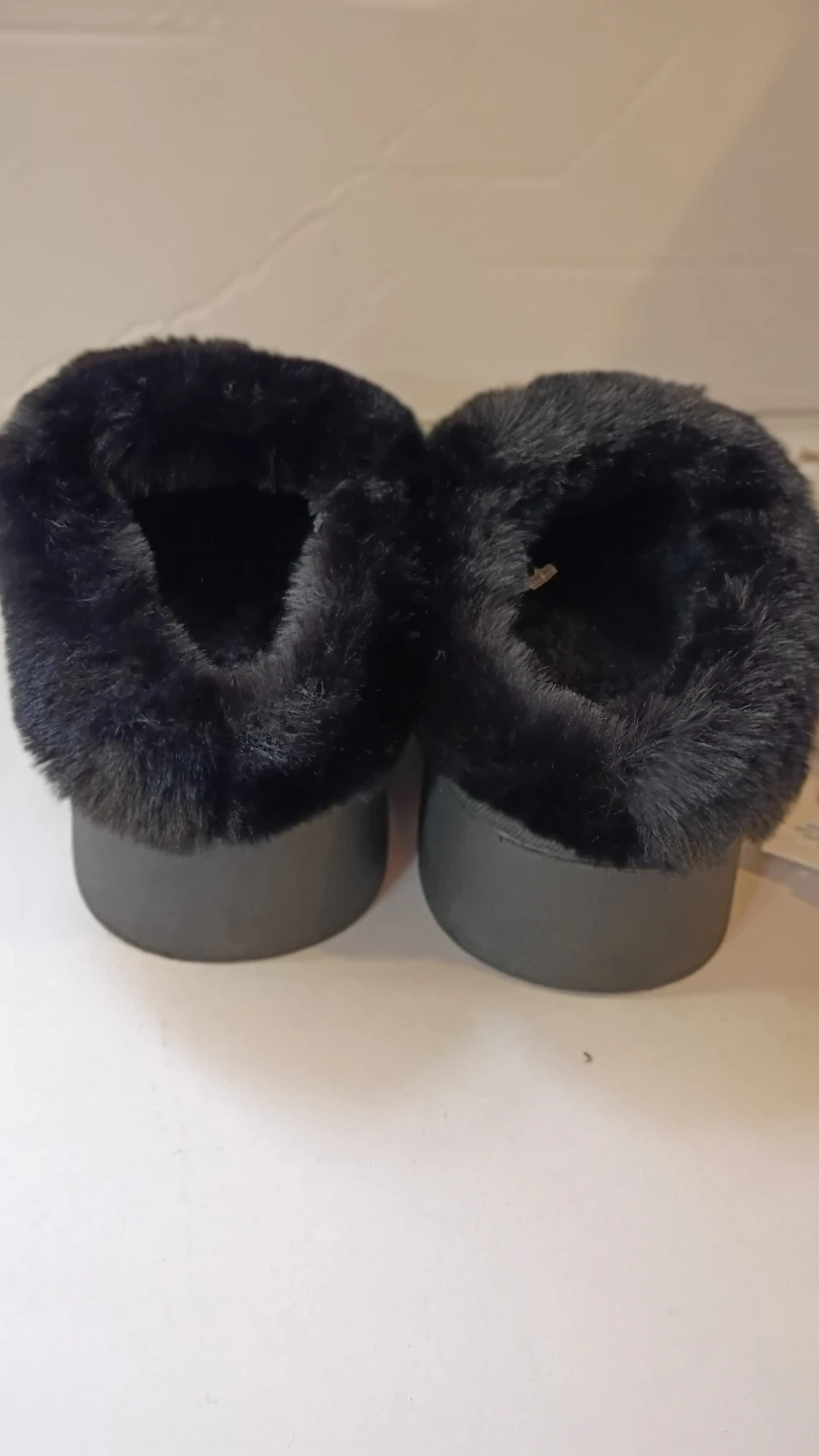 Black Faux Fur Lined Slip-on Shoes with Gold Embellishments - photo 3