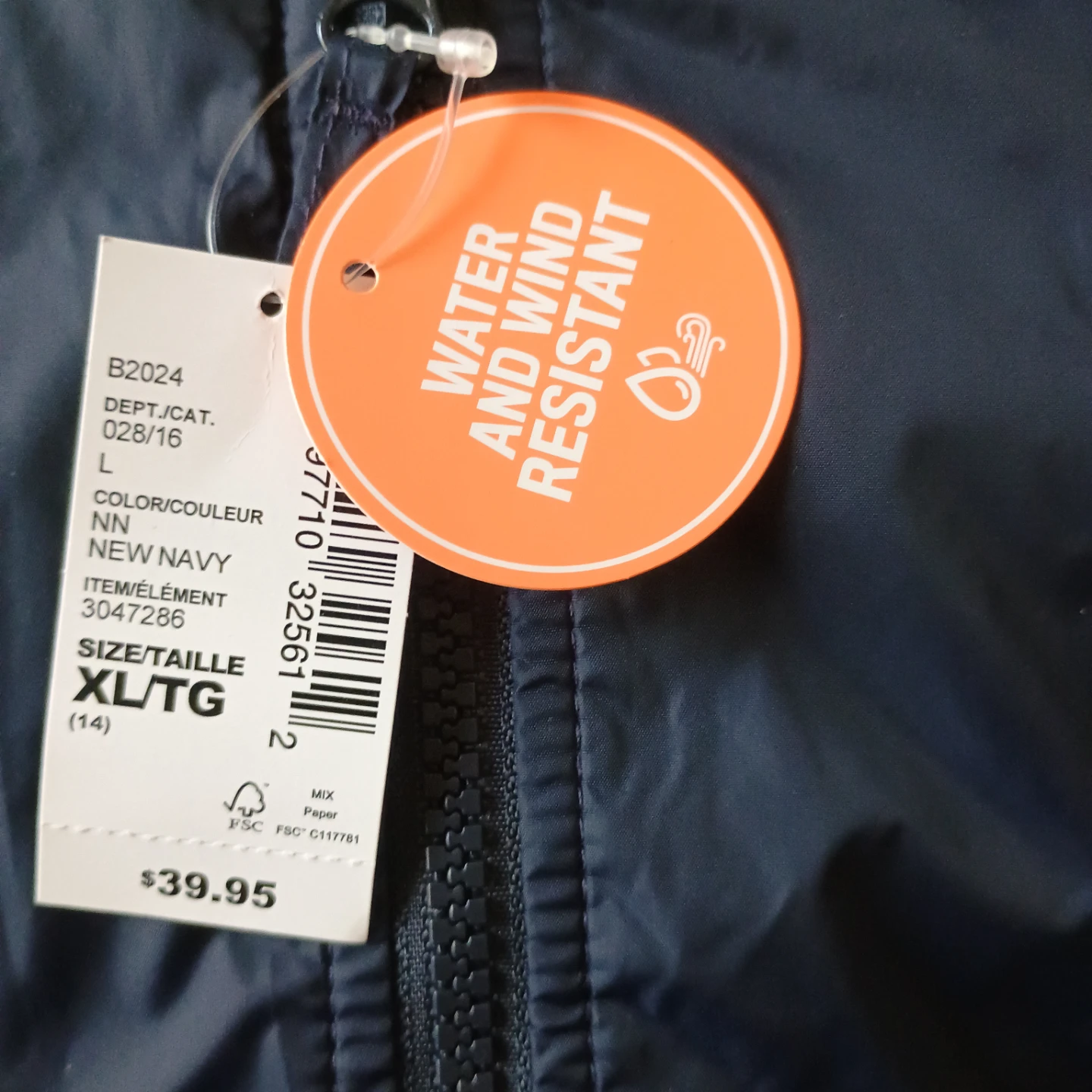 The Place Navy Blue Water and Wind Resistant Jacket XL/TG 14 - photo 2