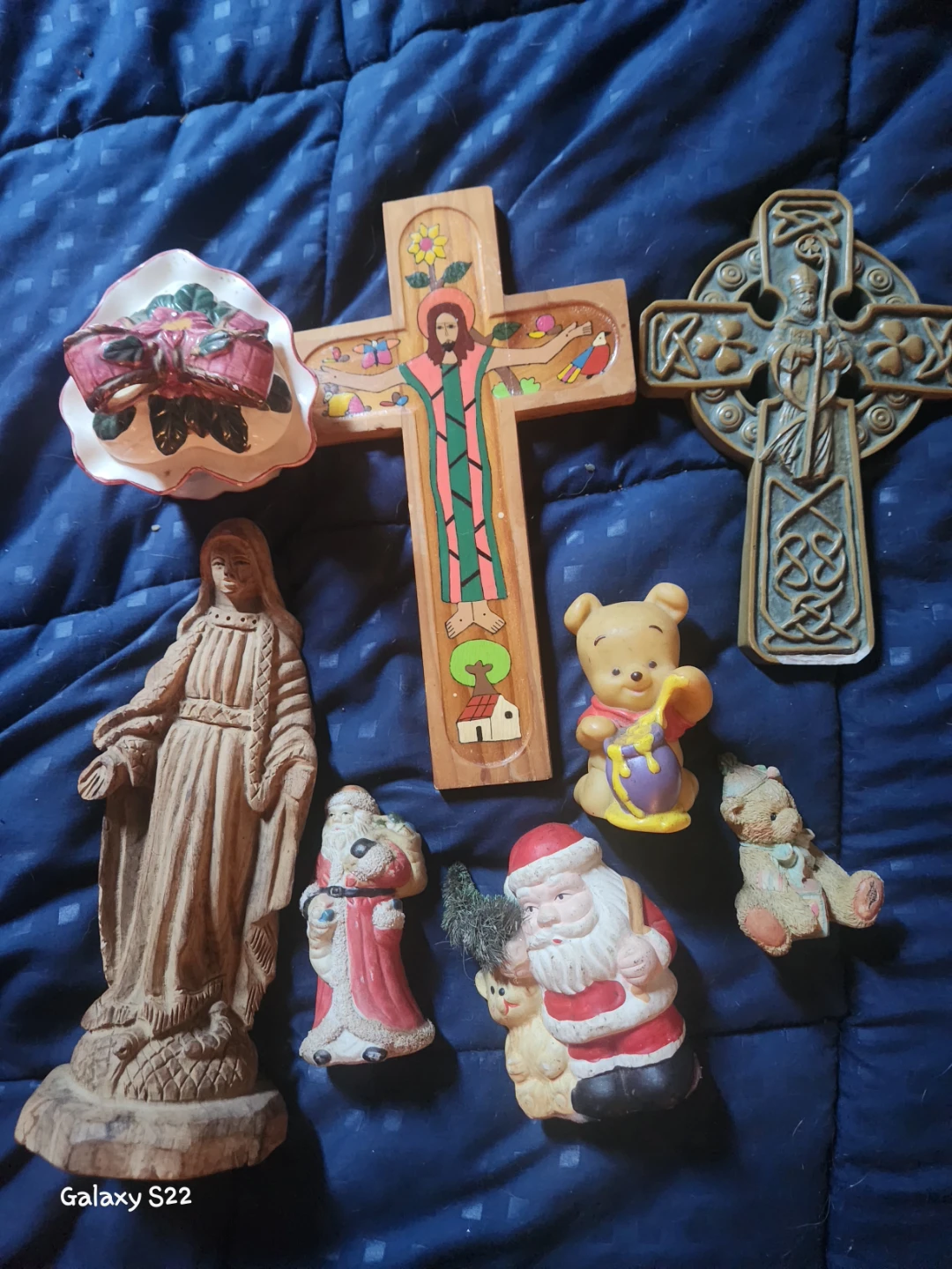 Assorted Religious and Holiday Figurines and Crosses