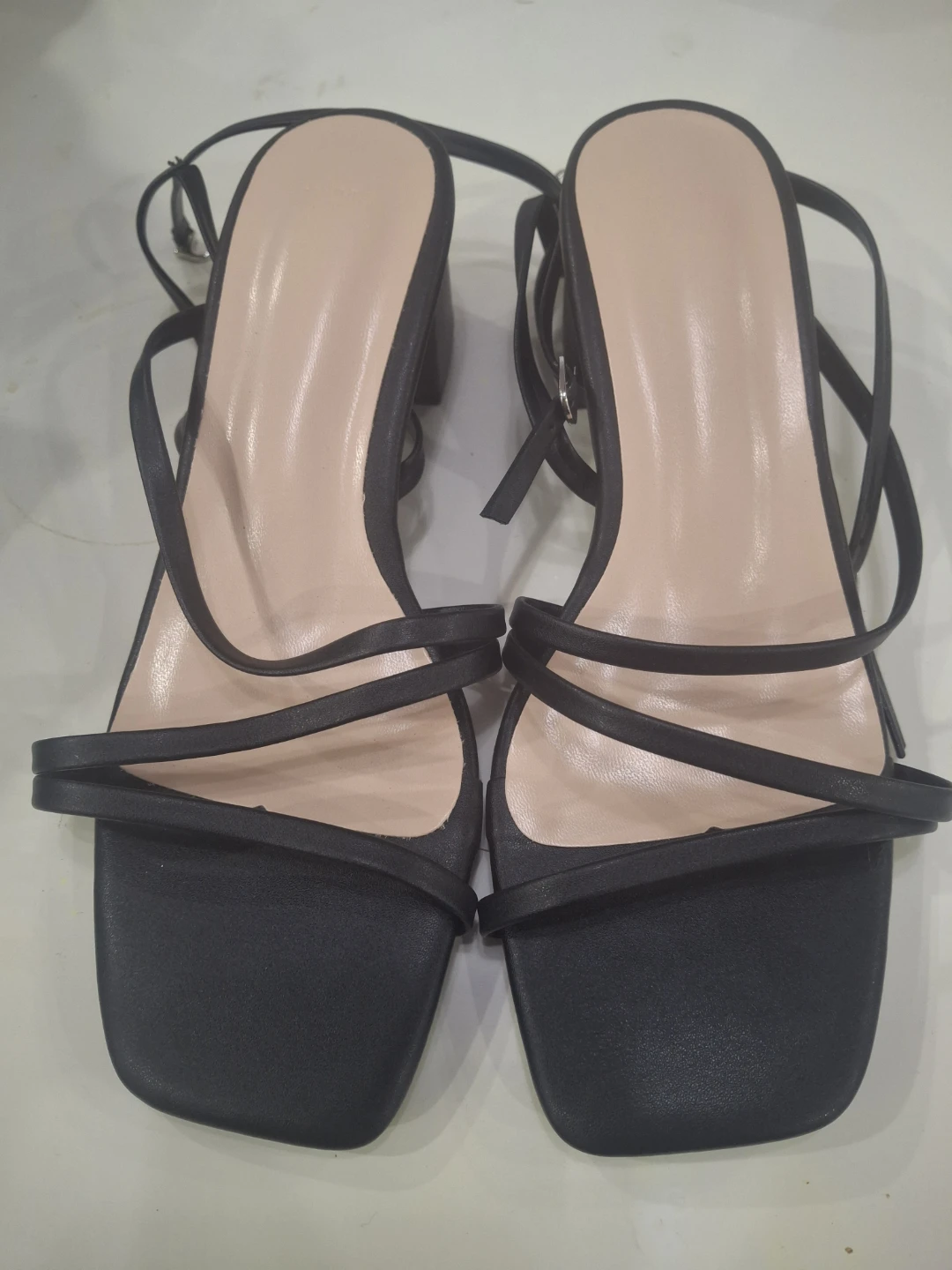 Black Strappy Block Heel Sandals