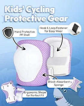 Kids Protective Gear Set - Purple Shark Helmet and Pads - photo 3