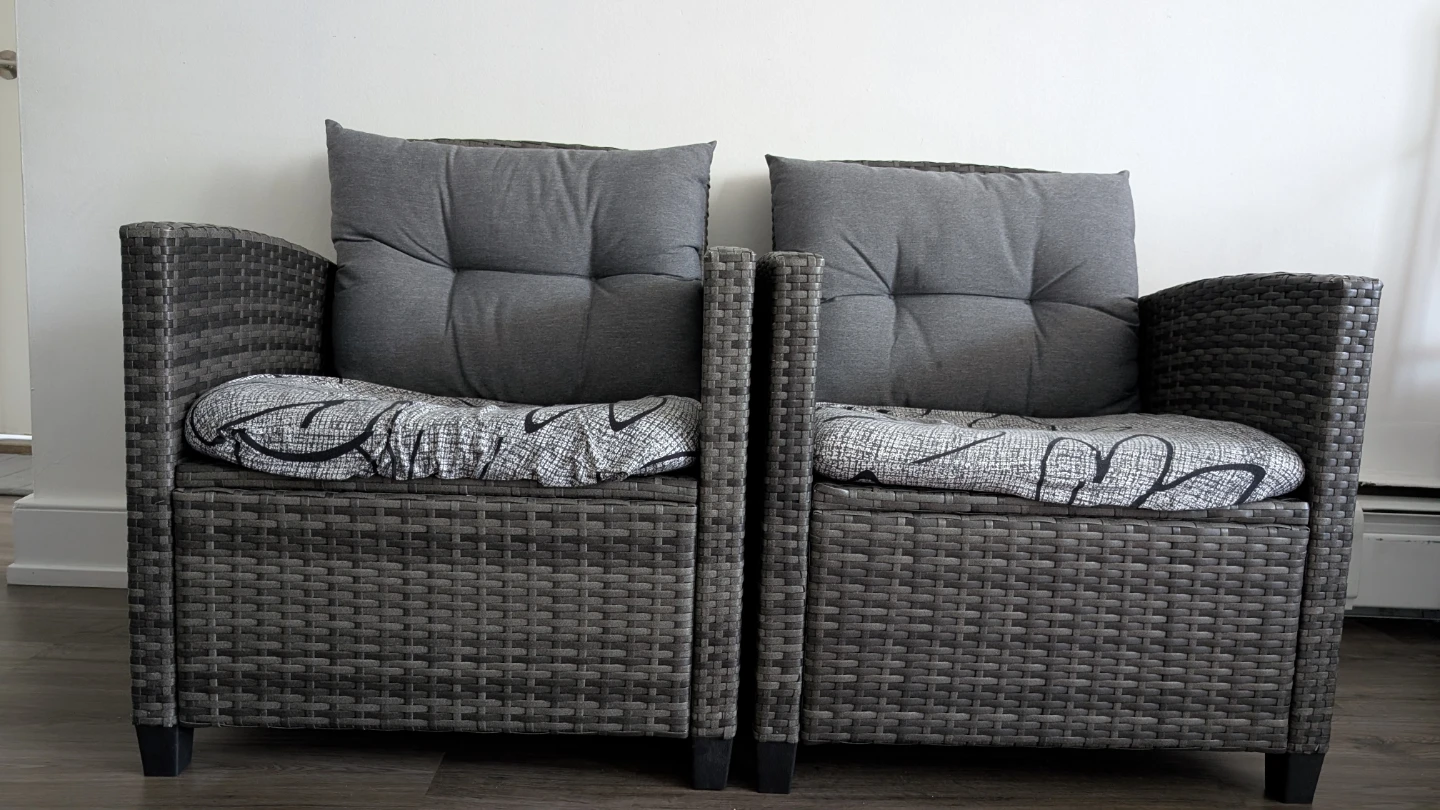 Wicker Armchair with Grey Cushions
