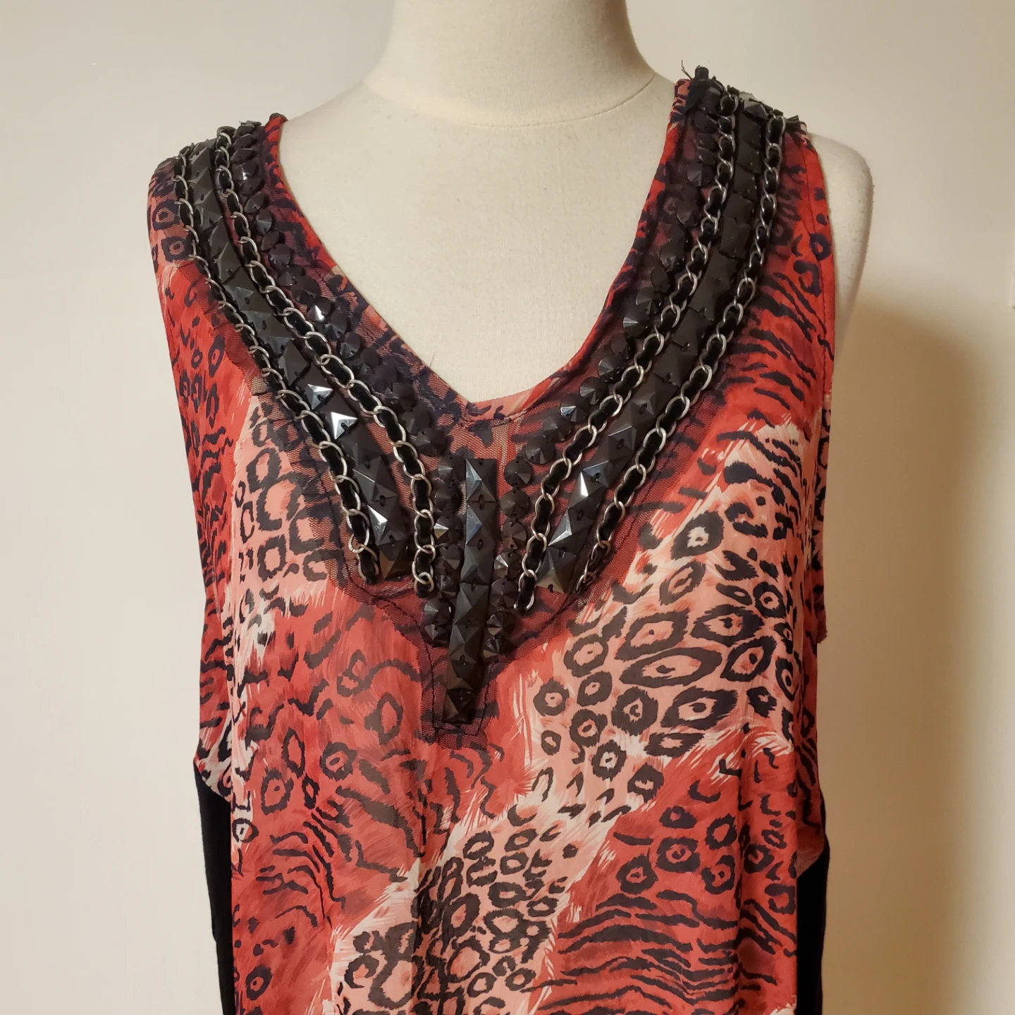 Shirley Of Hollywood Animal Print Top with Embellished Neckline