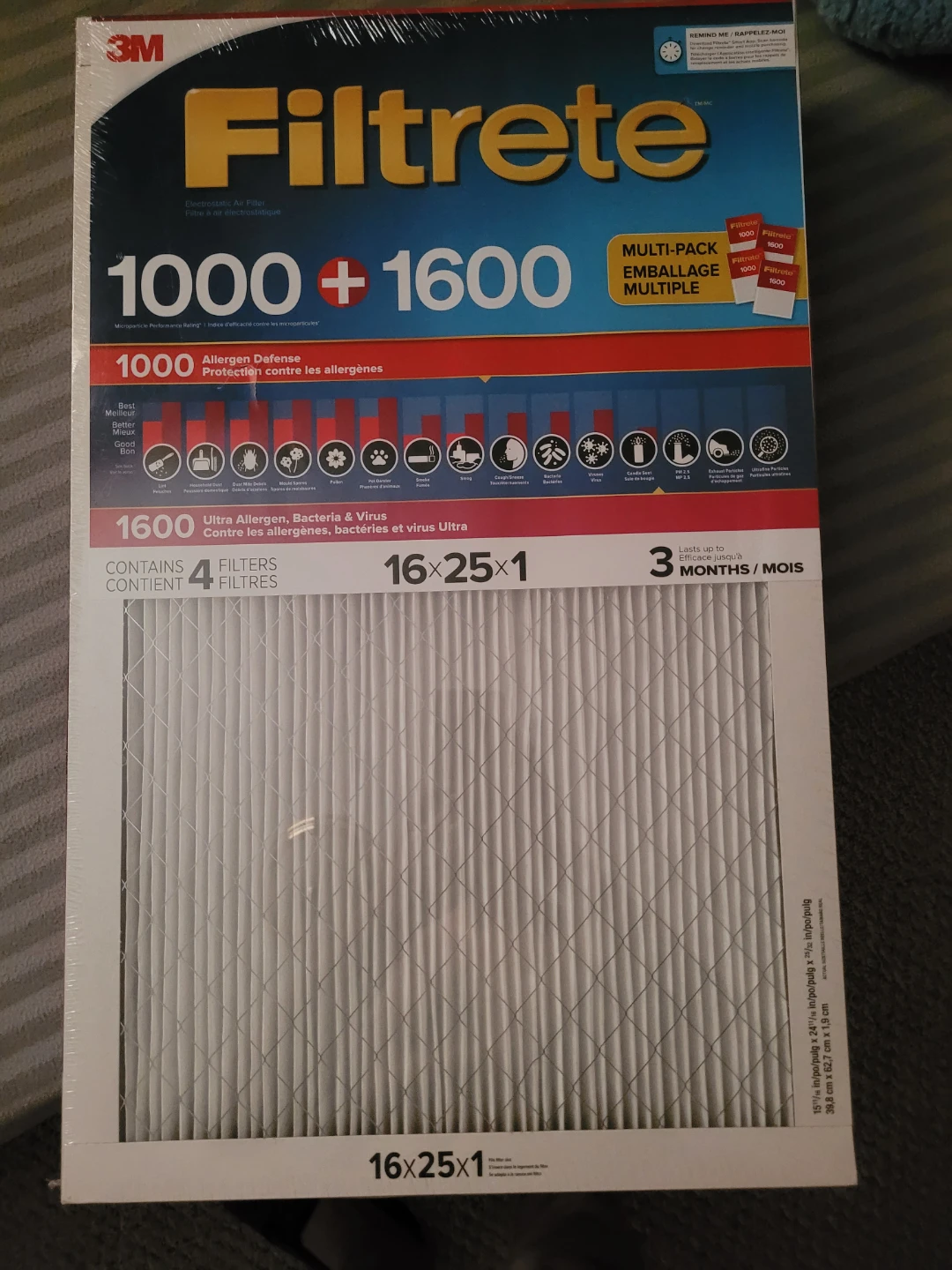 Filtrete 3M 1000/1600 MPR Air Filter 16x25x1 4-Pack - photo 2