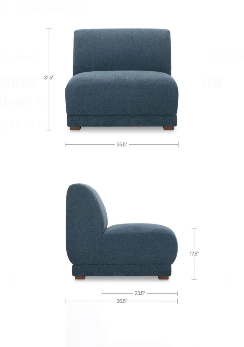 A pair Fraser Modular Armless Chair - Deep Blue - photo 3