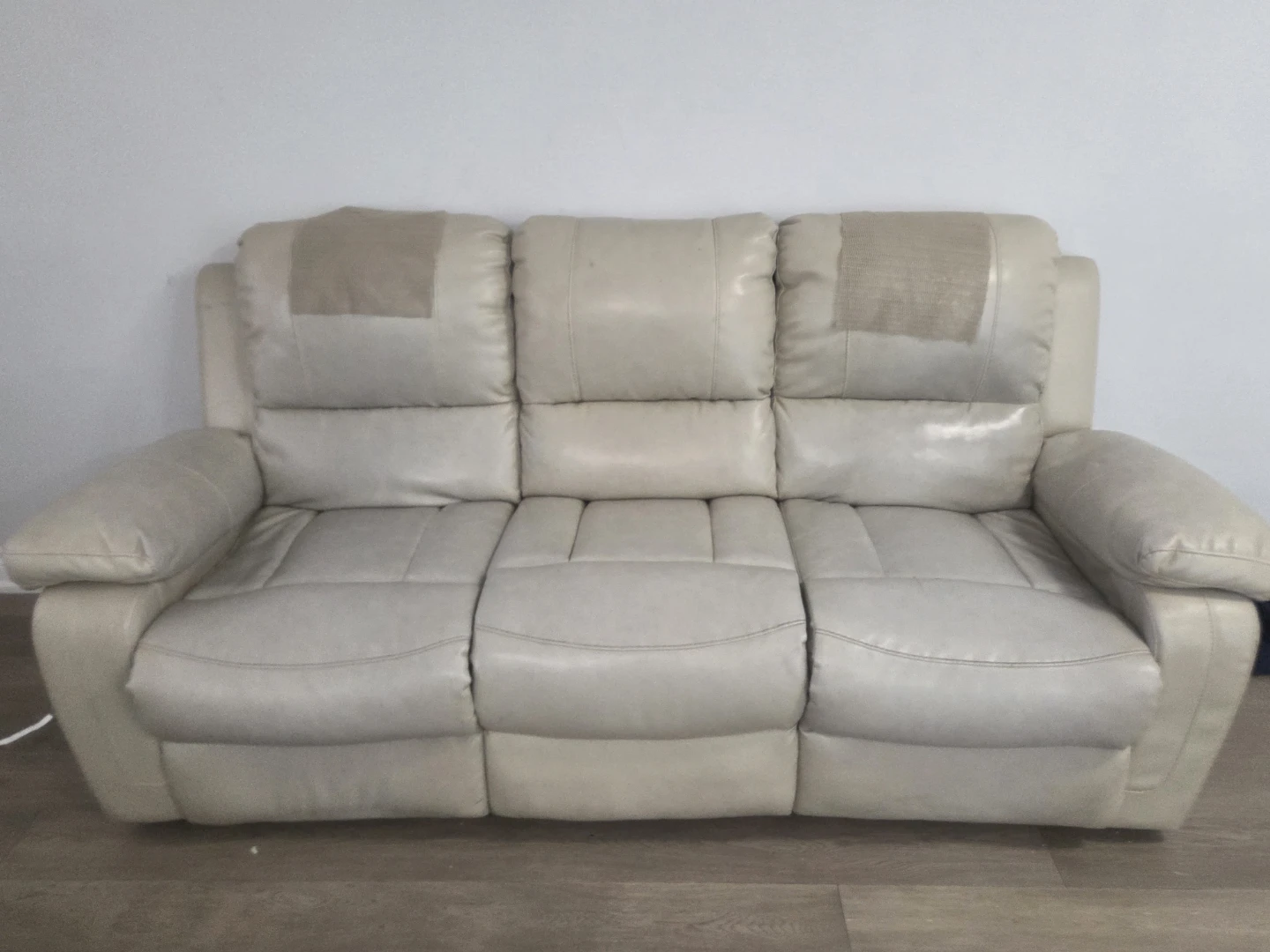 Cream Leather Loveseat Recliner - Needs Repair