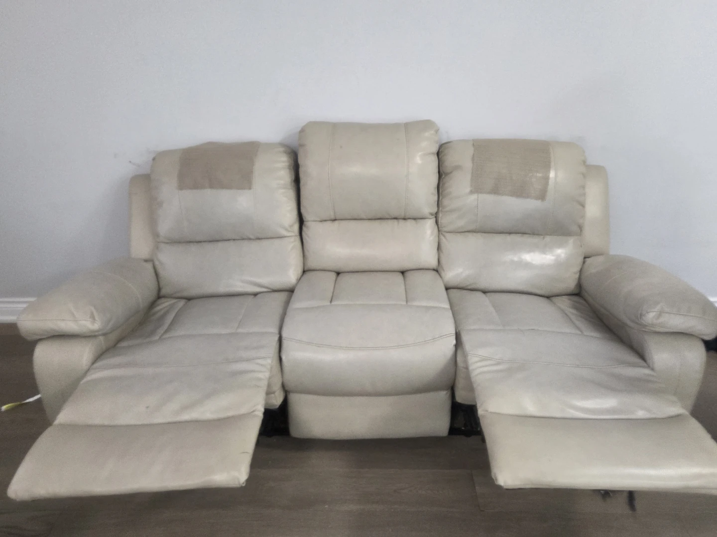 Cream Leather Loveseat Recliner - Needs Repair - photo 2