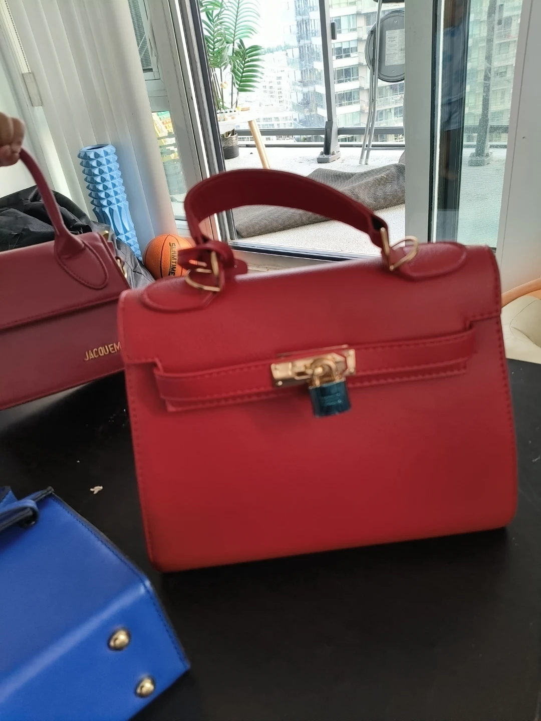 Red Handbag with Lock Detail