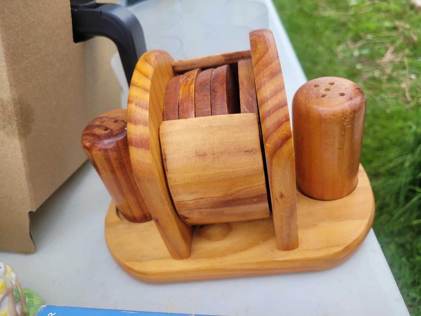 Retro Wooden Coaster Set with Holder