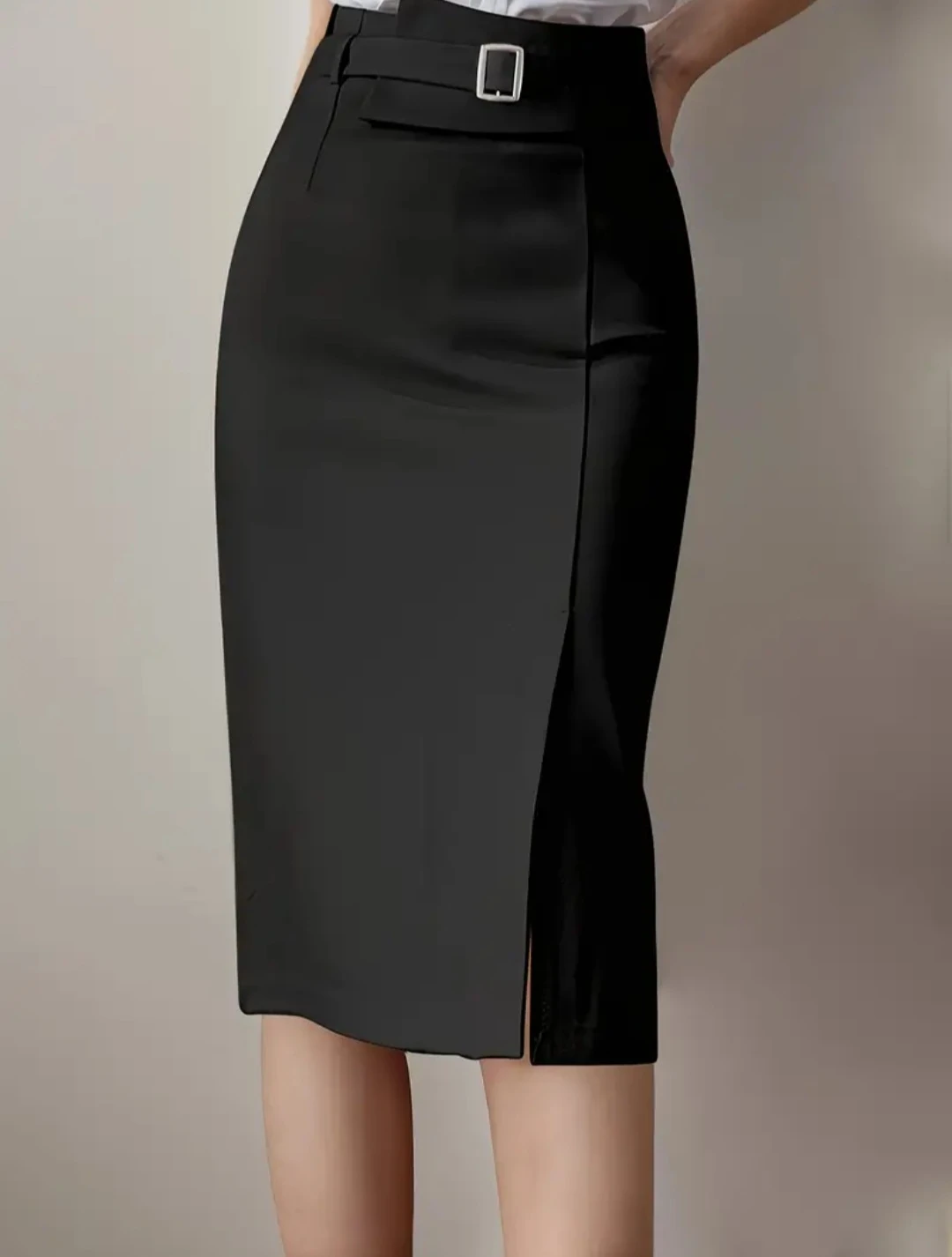 Black Belted Midi Skirt