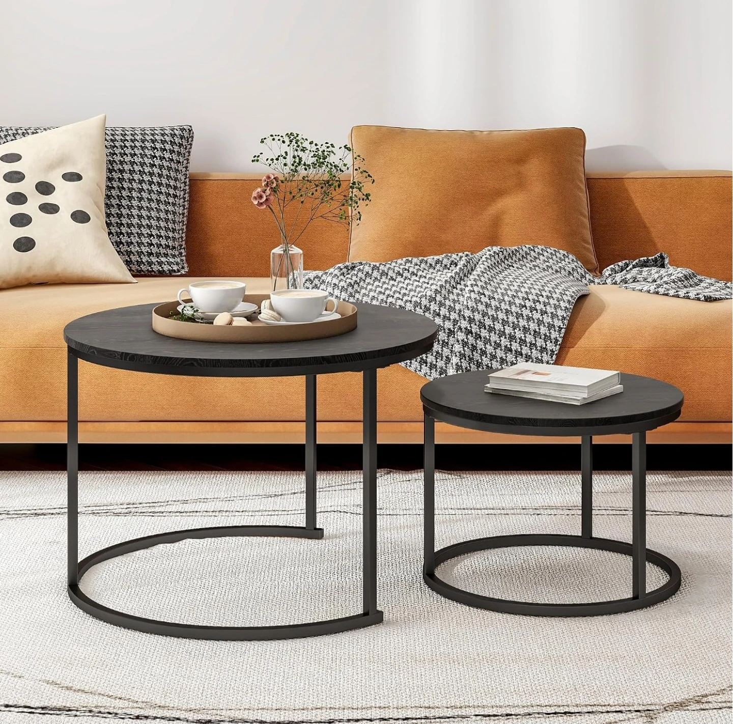 Black Round Nesting Coffee Tables Set