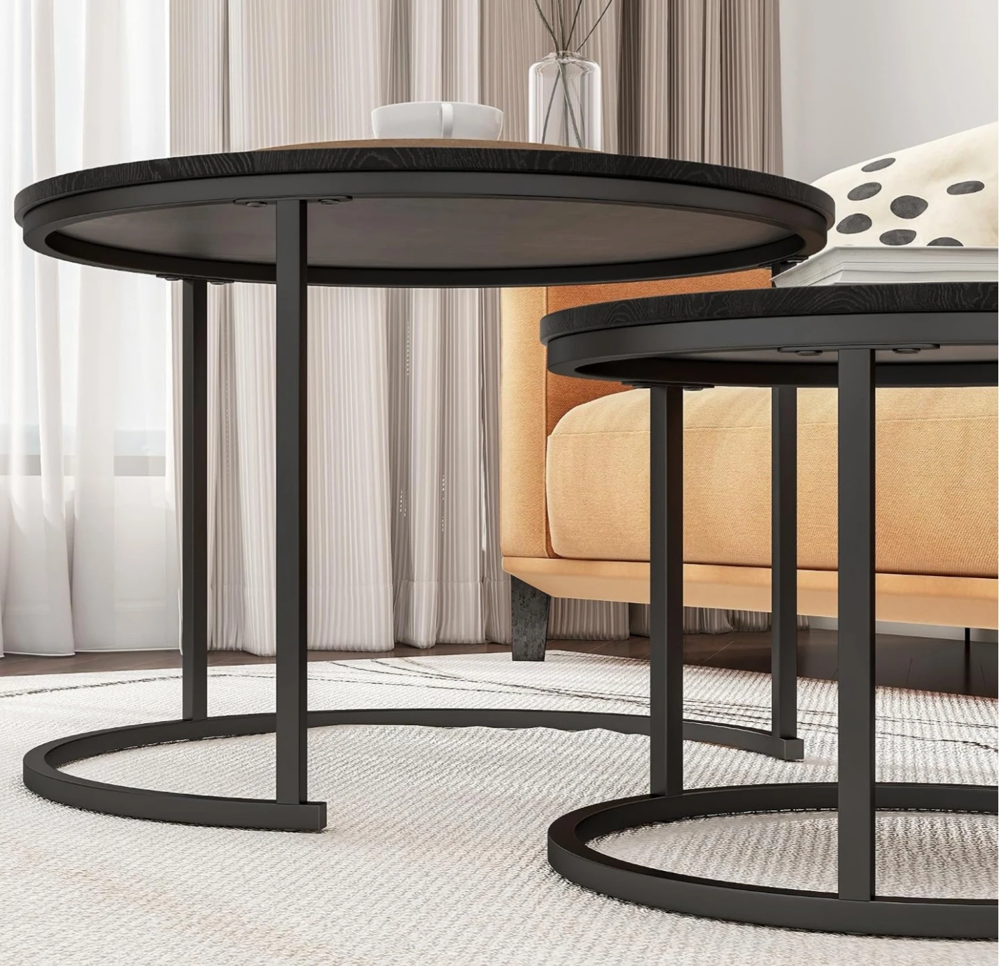 Black Round Nesting Coffee Tables Set - photo 3