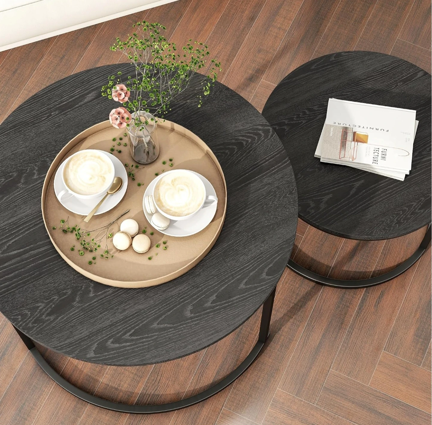 Black Round Nesting Coffee Tables Set - photo 4