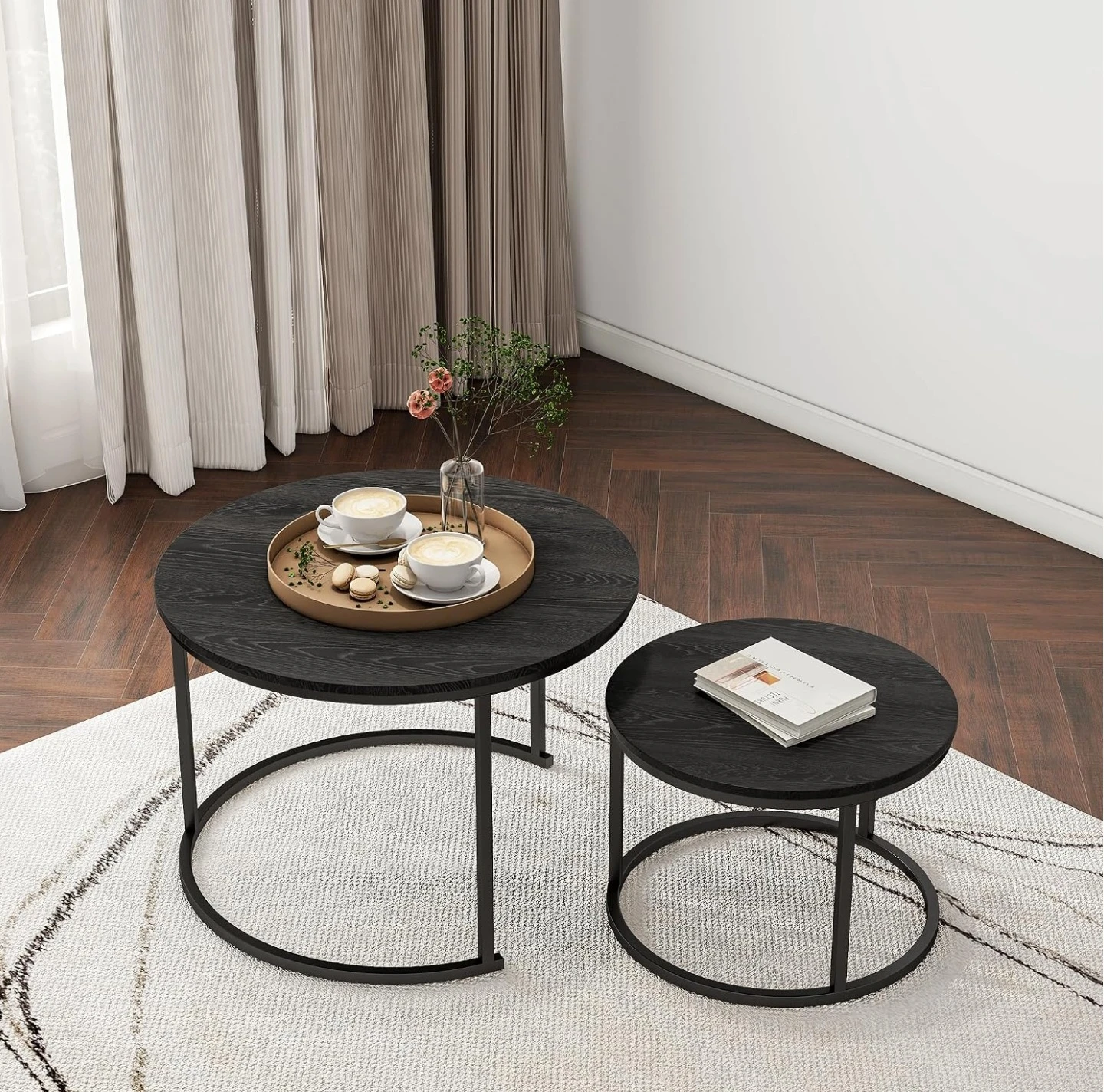 Black Round Nesting Coffee Tables Set - photo 5