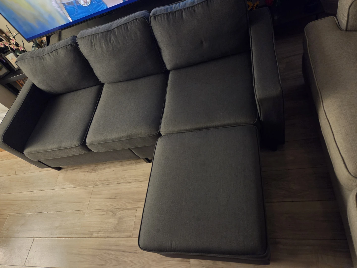 Dark Gray 3-Seater Sofa with Ottoman - photo 2