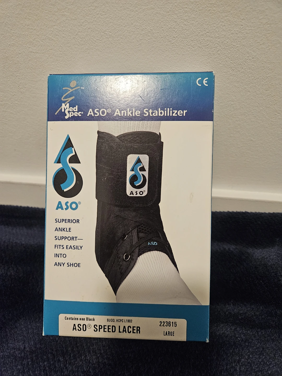 ASO Speed Lacer Ankle Stabilizer Brace - Large, Black