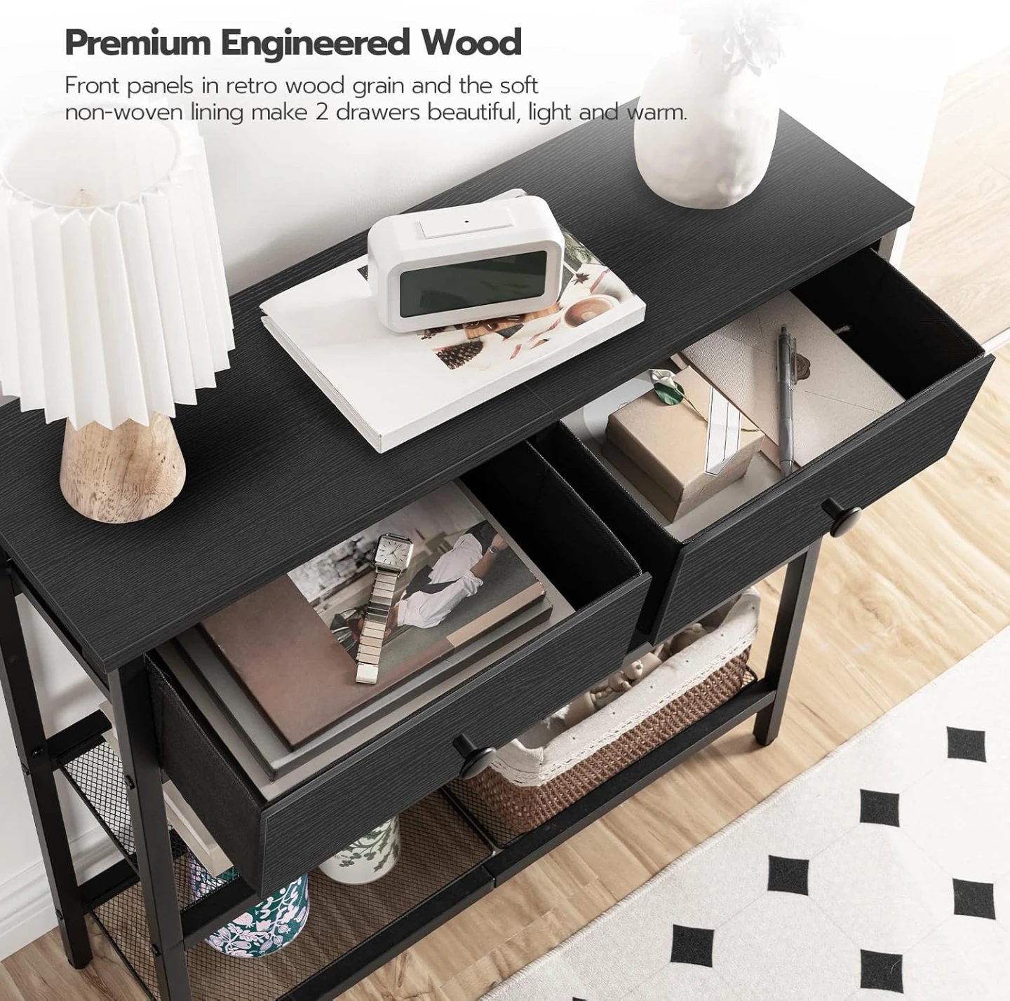 HOOBRO Narrow Console Entry Table Shoerack with 2 Fabric Drawers - photo 3