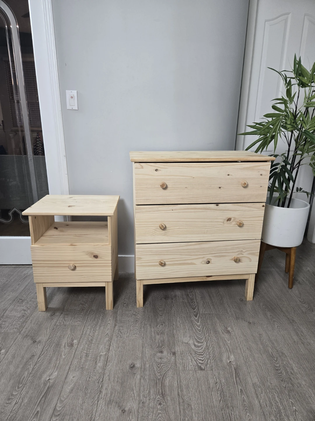Set of 2 newly sanded tarva dresser and nightstand