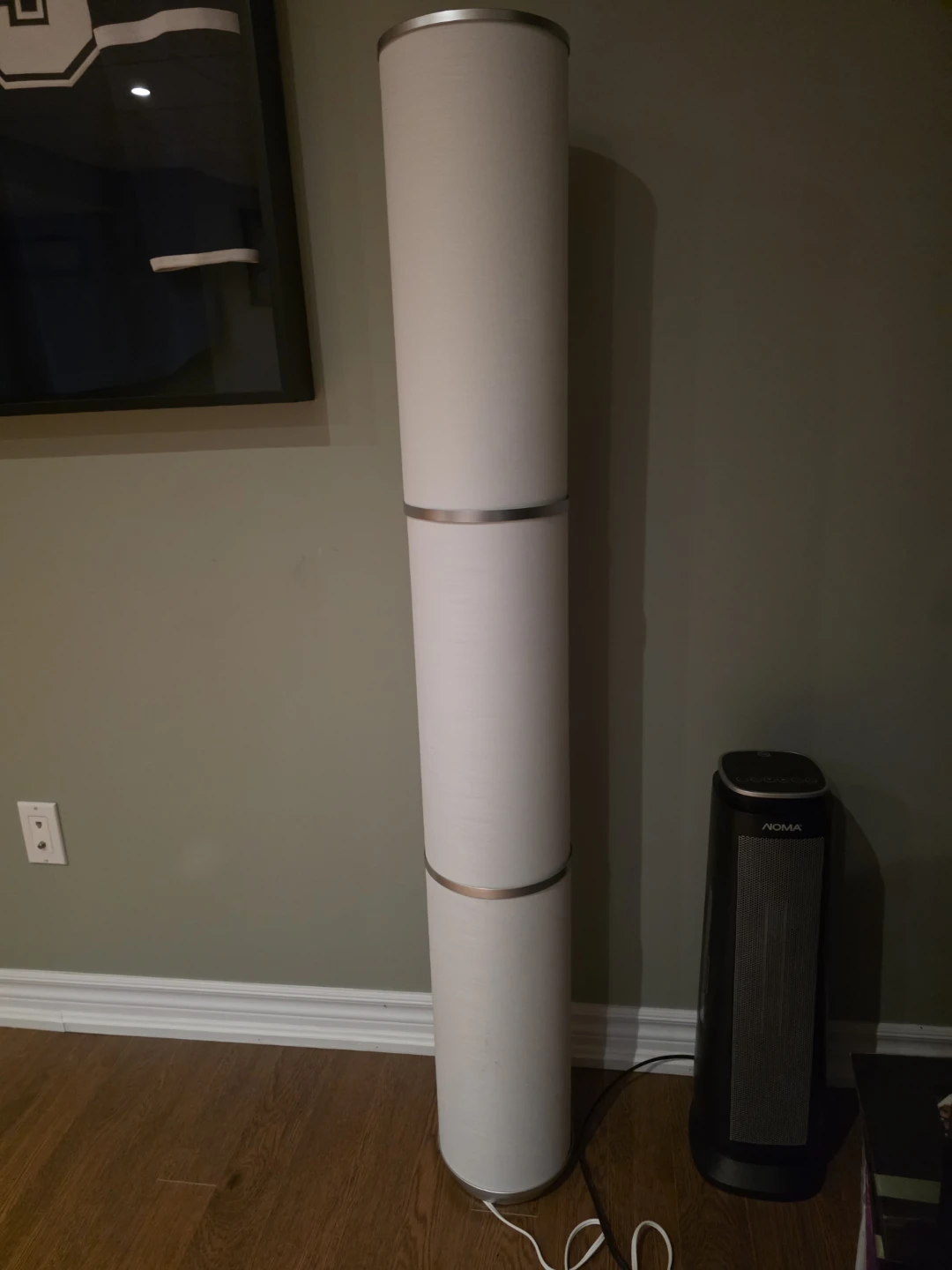 Tall White Cylinder Floor Lamp with Silver Accents