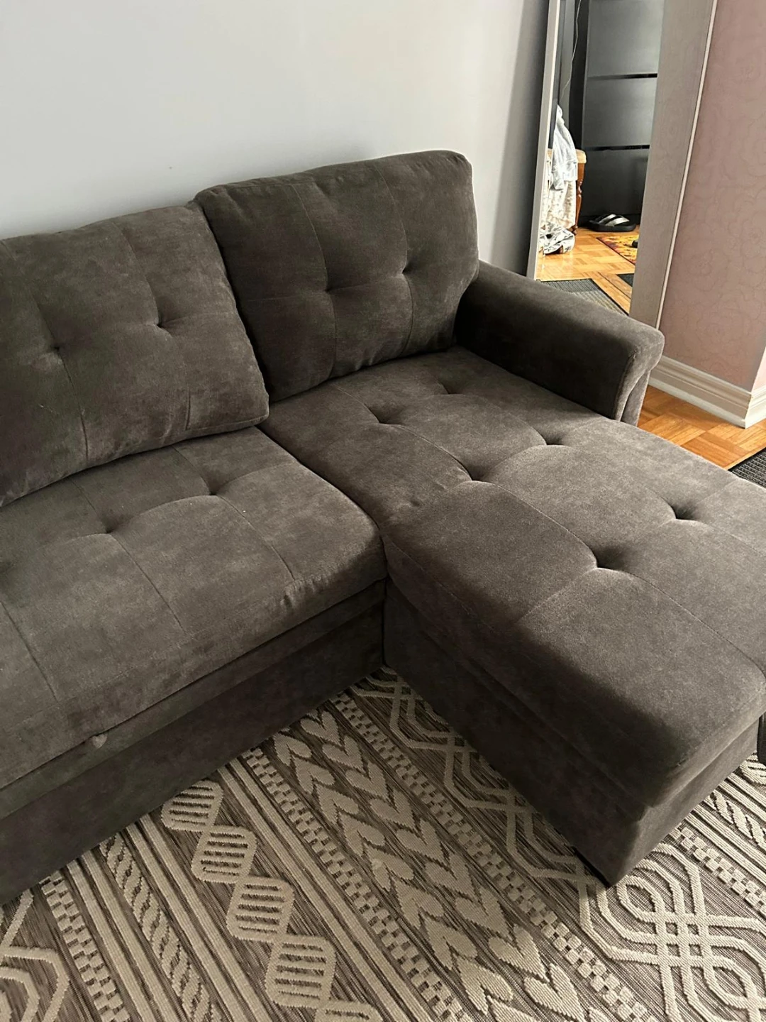 Grey Sectional Sofa with Pull-out Bed and Storage