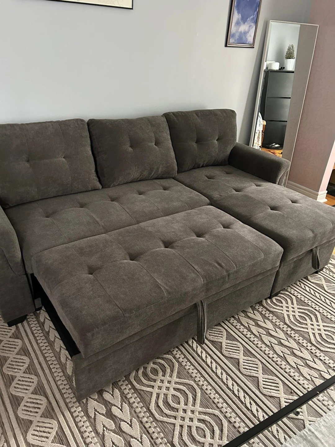 Grey Sectional Sofa with Pull-out Bed and Storage - photo 4