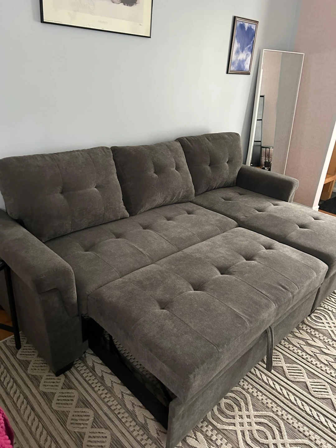 Grey Sectional Sofa with Pull-out Bed and Storage - photo 5