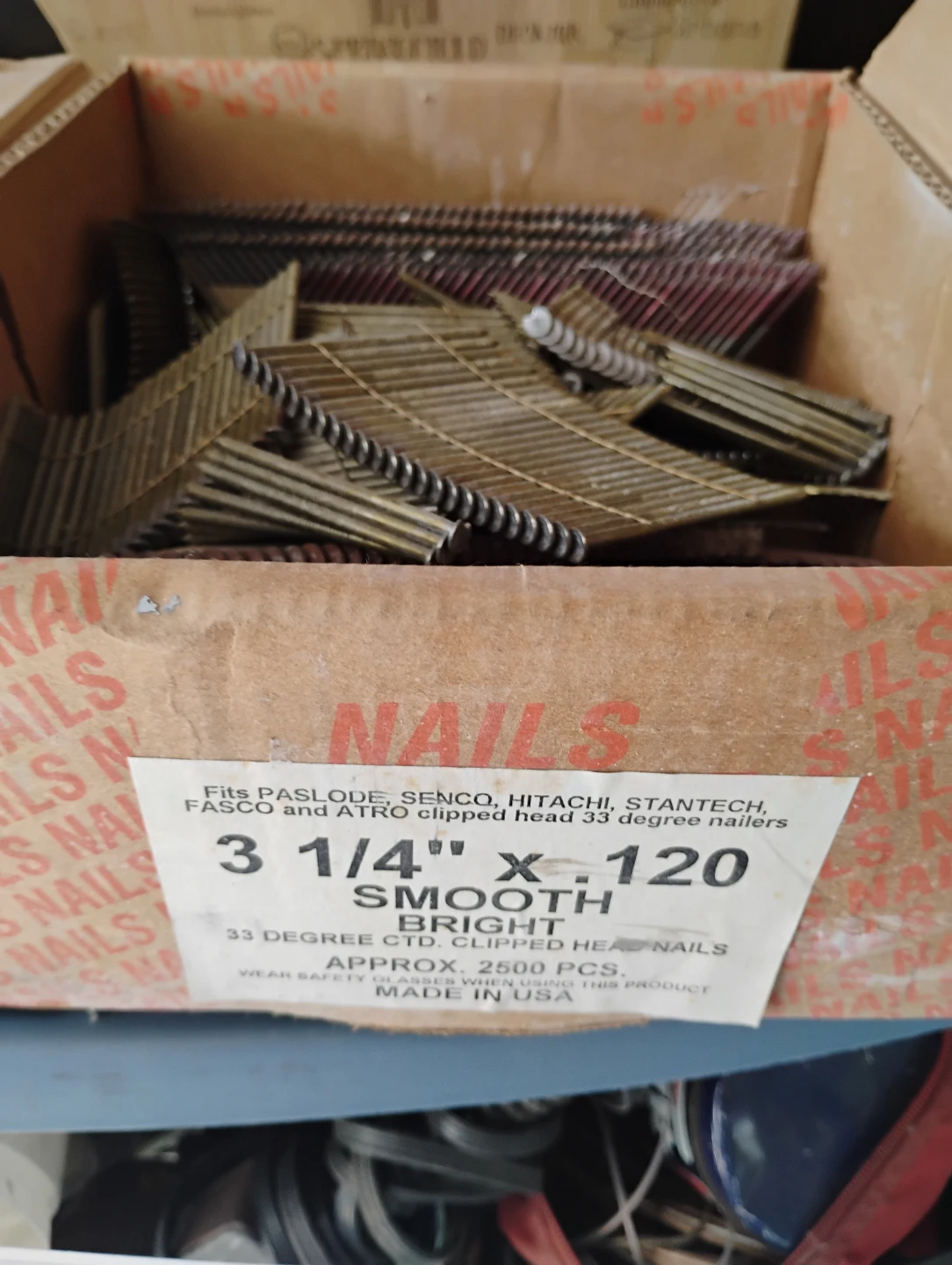 3 1/4" x 120 Smooth Bright Clipped Head Nails - Approx. 2500 Pcs
